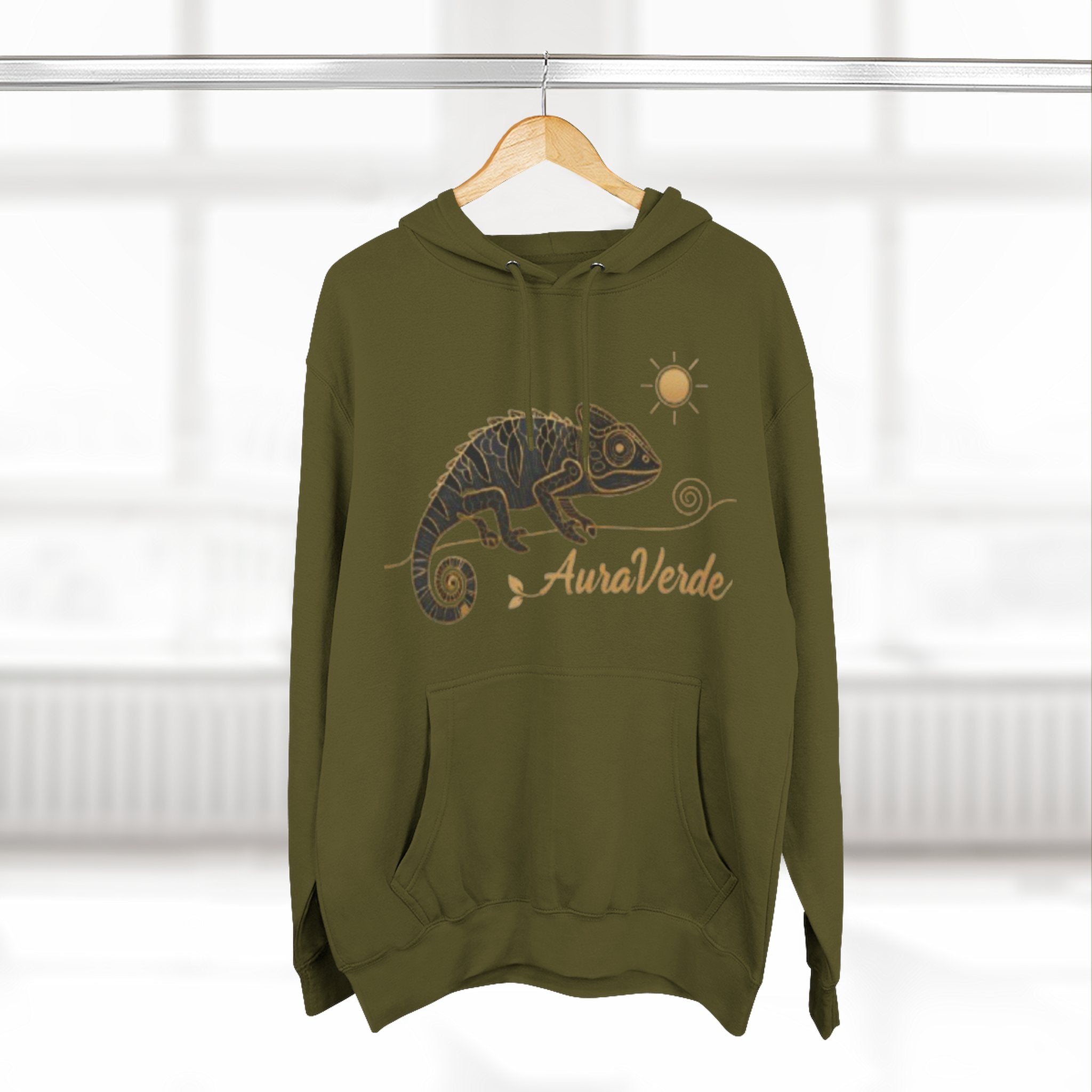 AuraVerde Chameleon Fleece Hoodie | Coastal Nature Unisex Sweatshirt