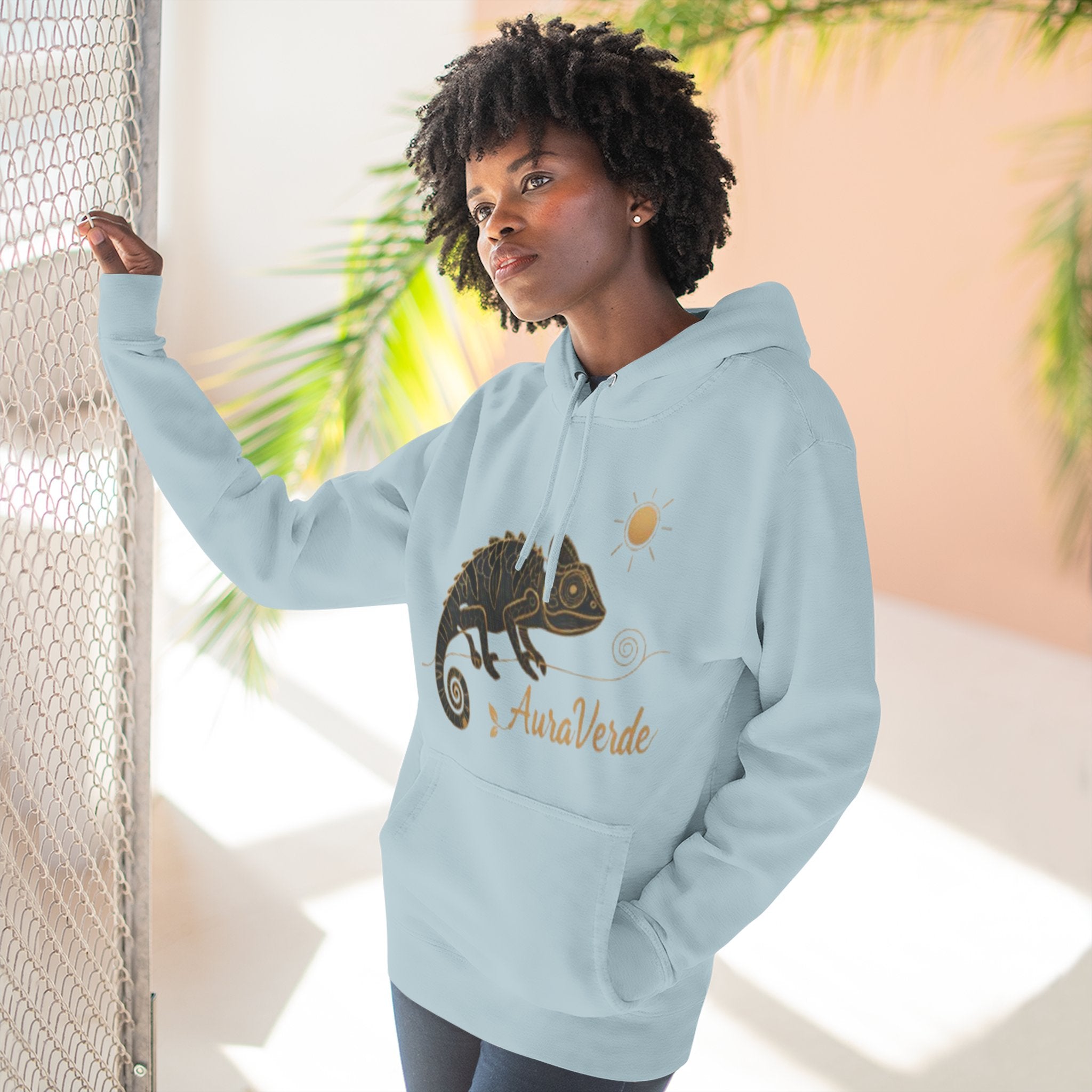 AuraVerde Chameleon Fleece Hoodie | Coastal Nature Unisex Sweatshirt