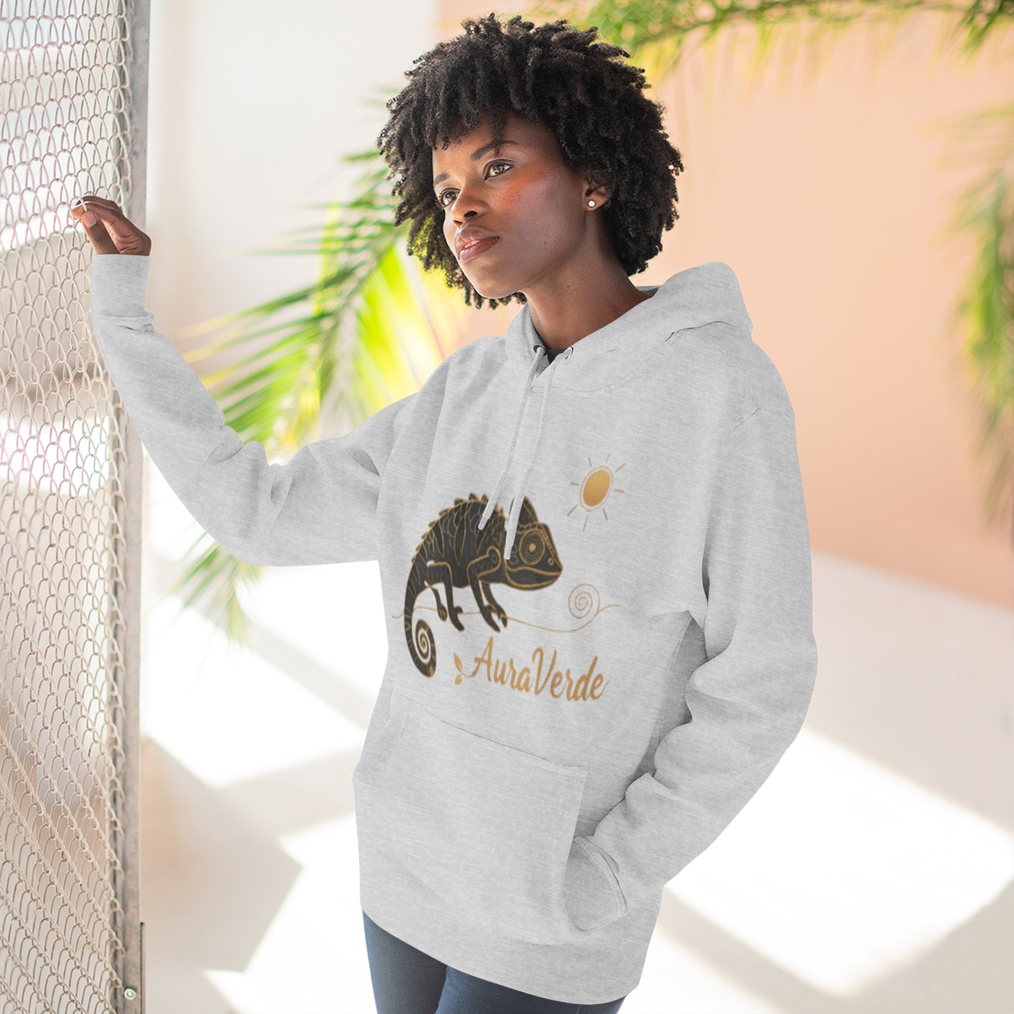 AuraVerde Chameleon Fleece Hoodie | Coastal Nature Unisex Sweatshirt