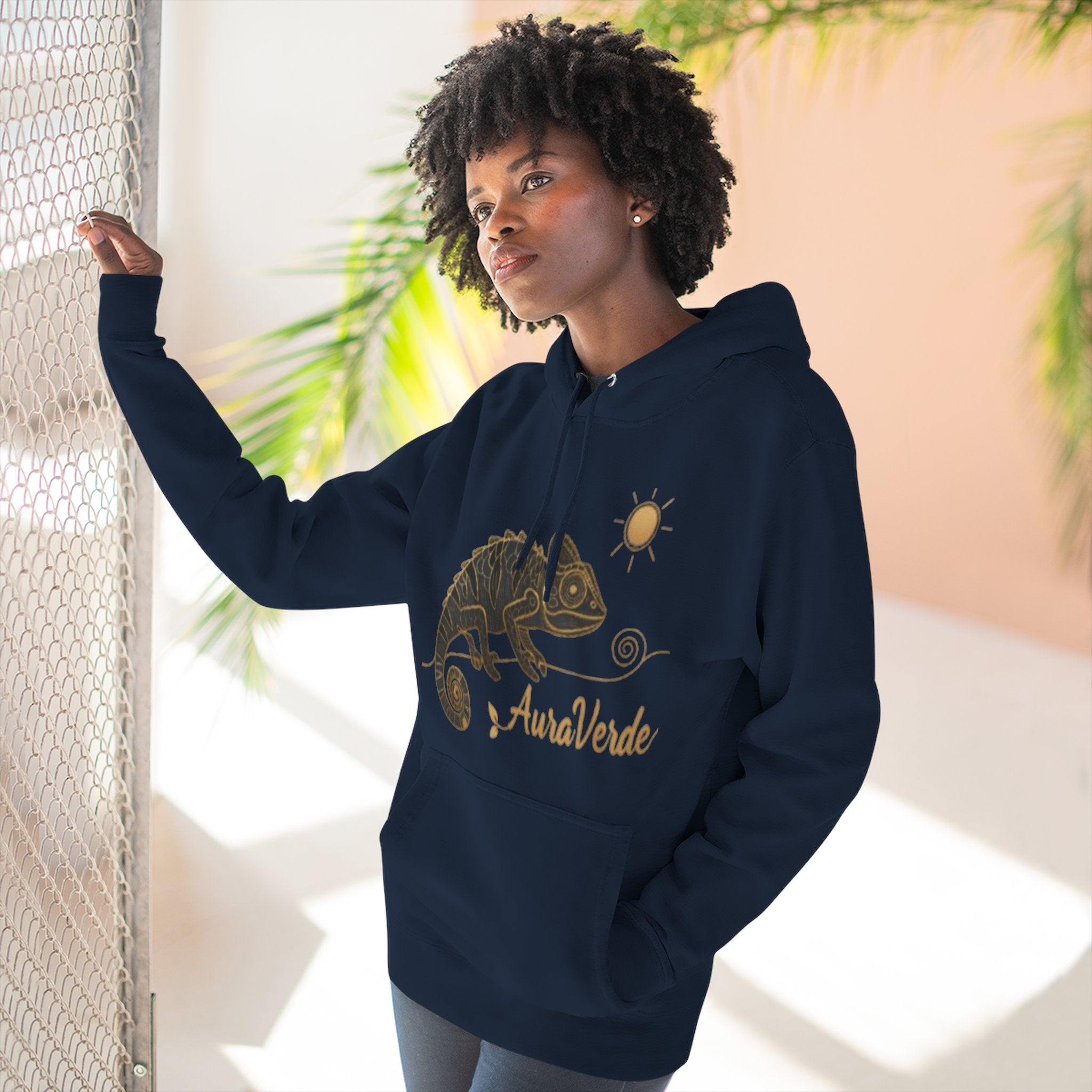 AuraVerde Chameleon Fleece Hoodie | Coastal Nature Unisex Sweatshirt