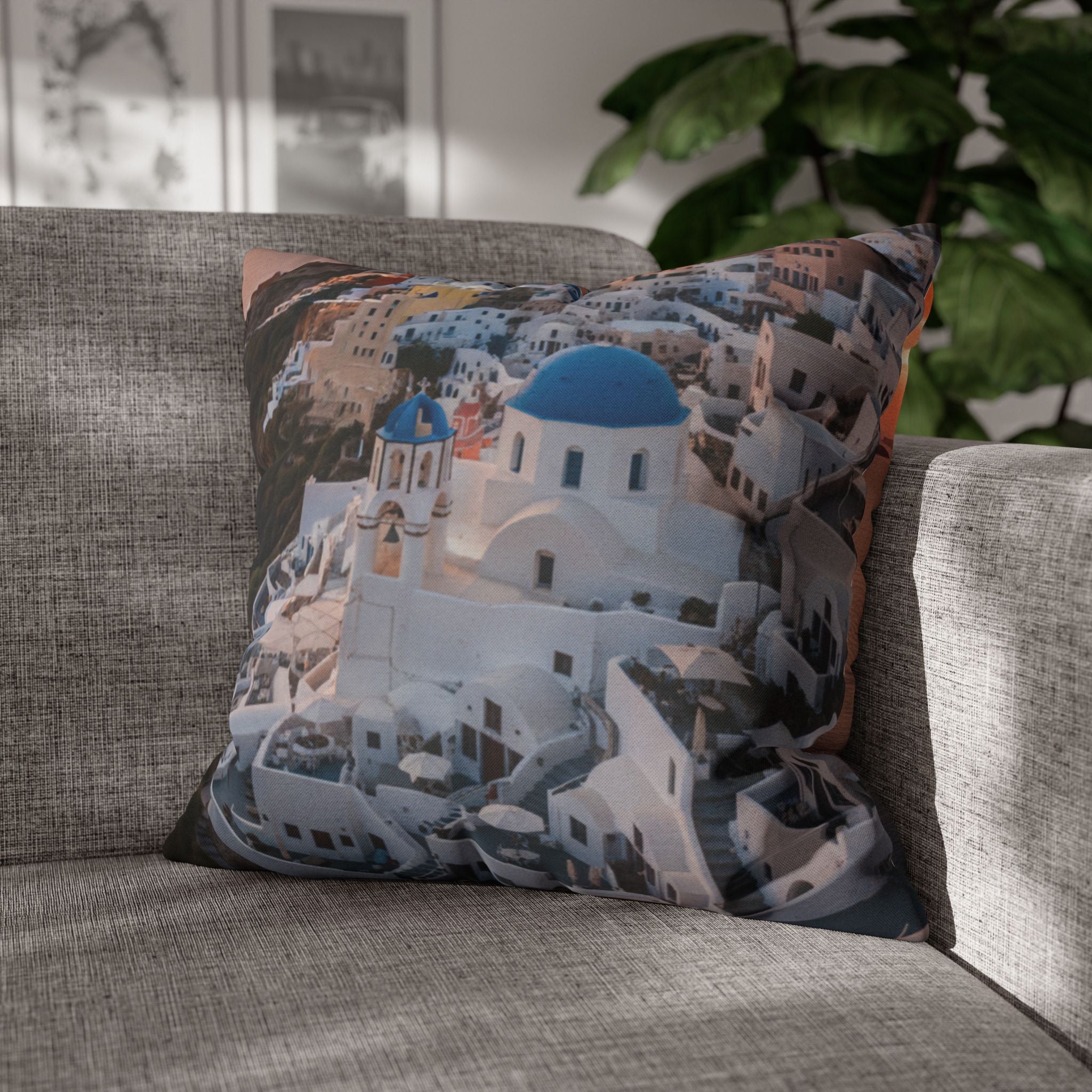 AuraVerde | Santorini Sunset — Decorative Throw Pillow