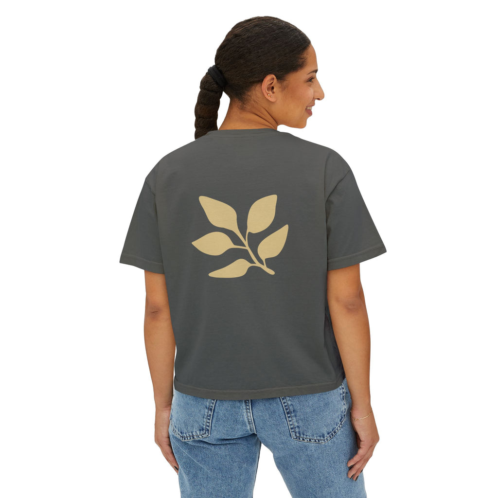 AuraVerde Joyful Leaf Boxy Tee | Oversized Botanical Art Shirt