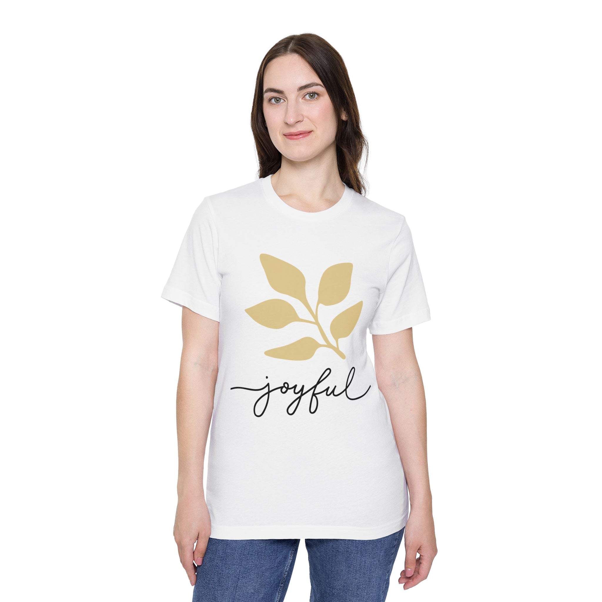 AuraVerde Joyful Leaf Script Tee | Whimsical Nature Graphic Shirt