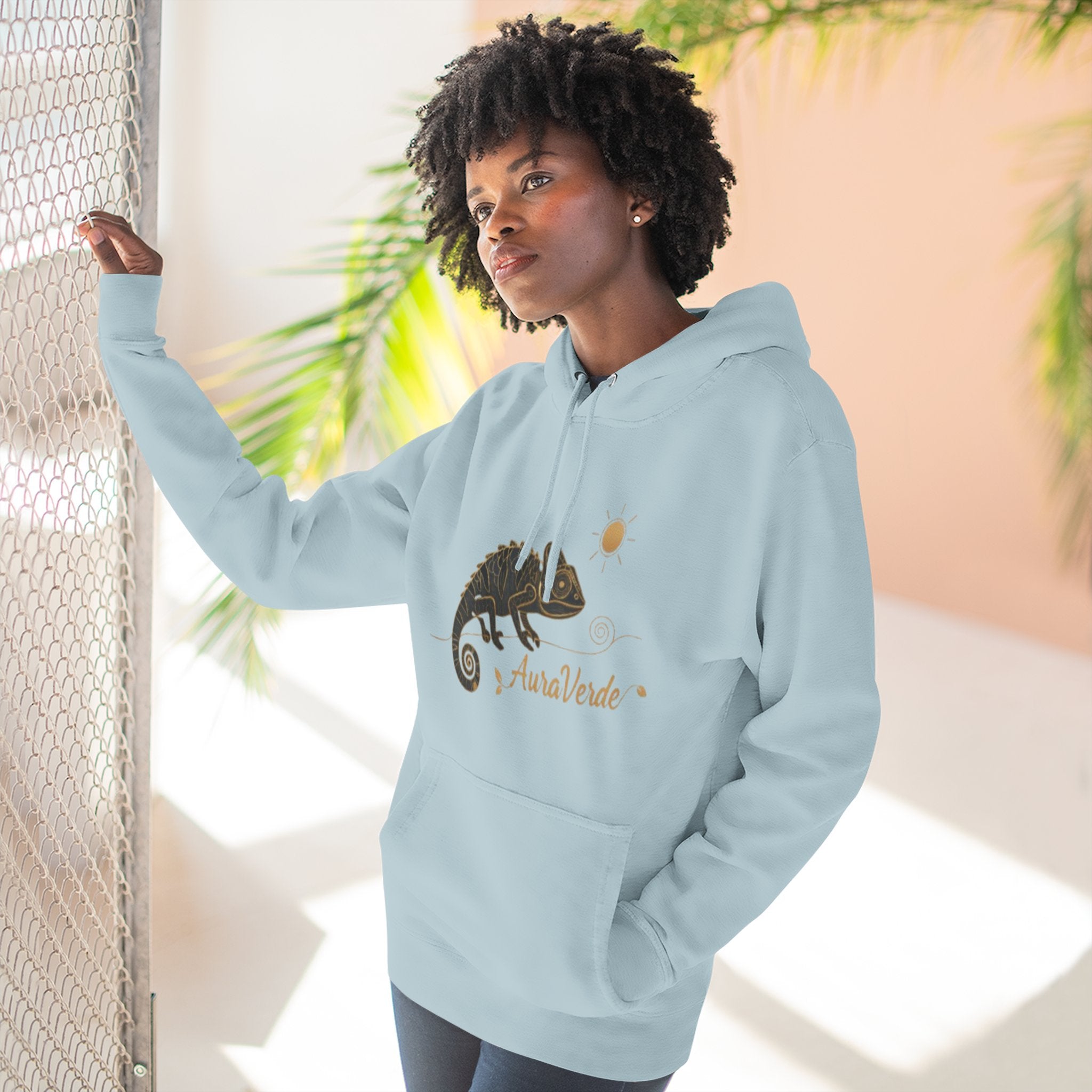 AuraVerde Chameleon Fleece Hoodie | Coastal Nature Unisex Sweatshirt