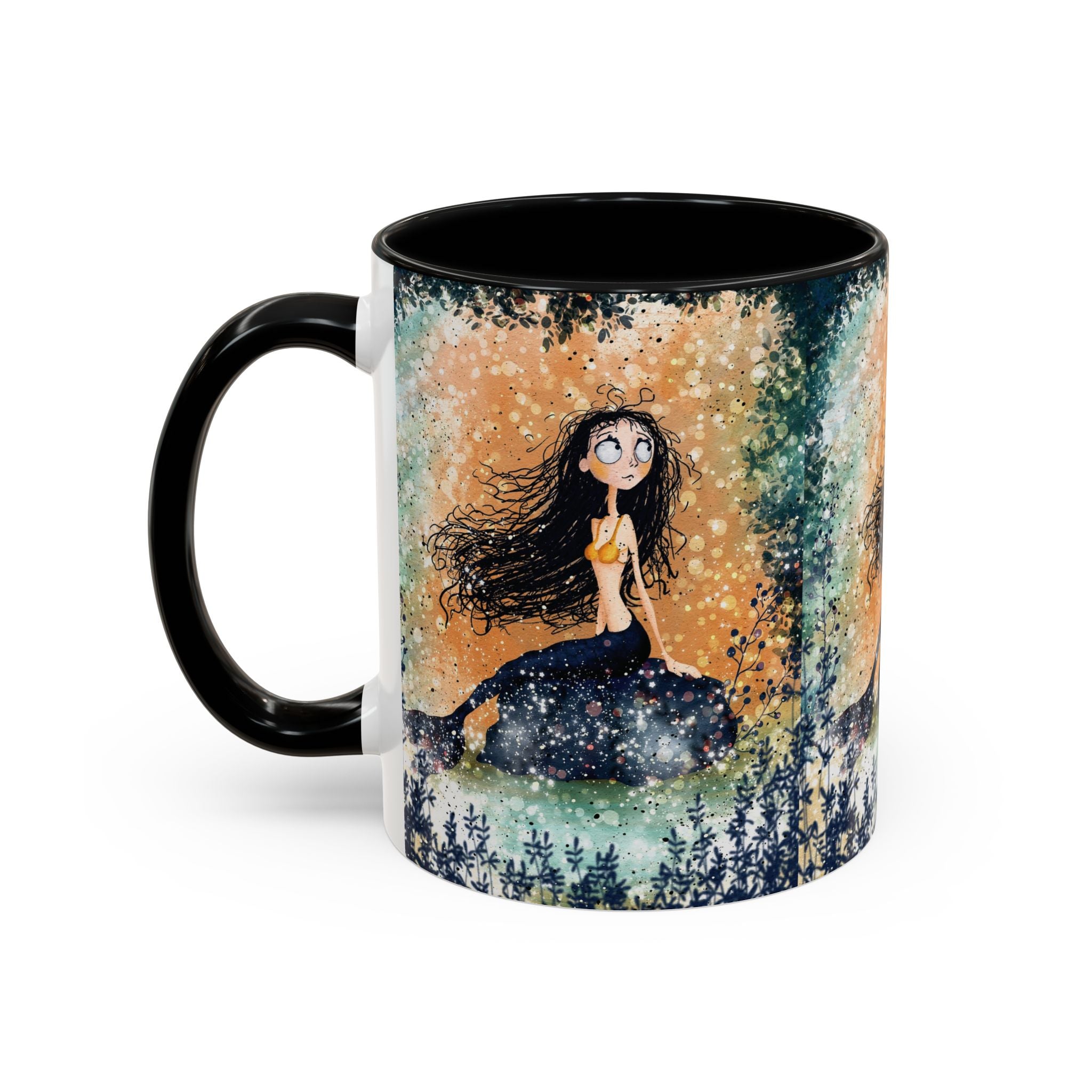 AuraVerde Mermaid Nightscape Coffee Mug | Whimsical Ocean Fantasy Art 11oz