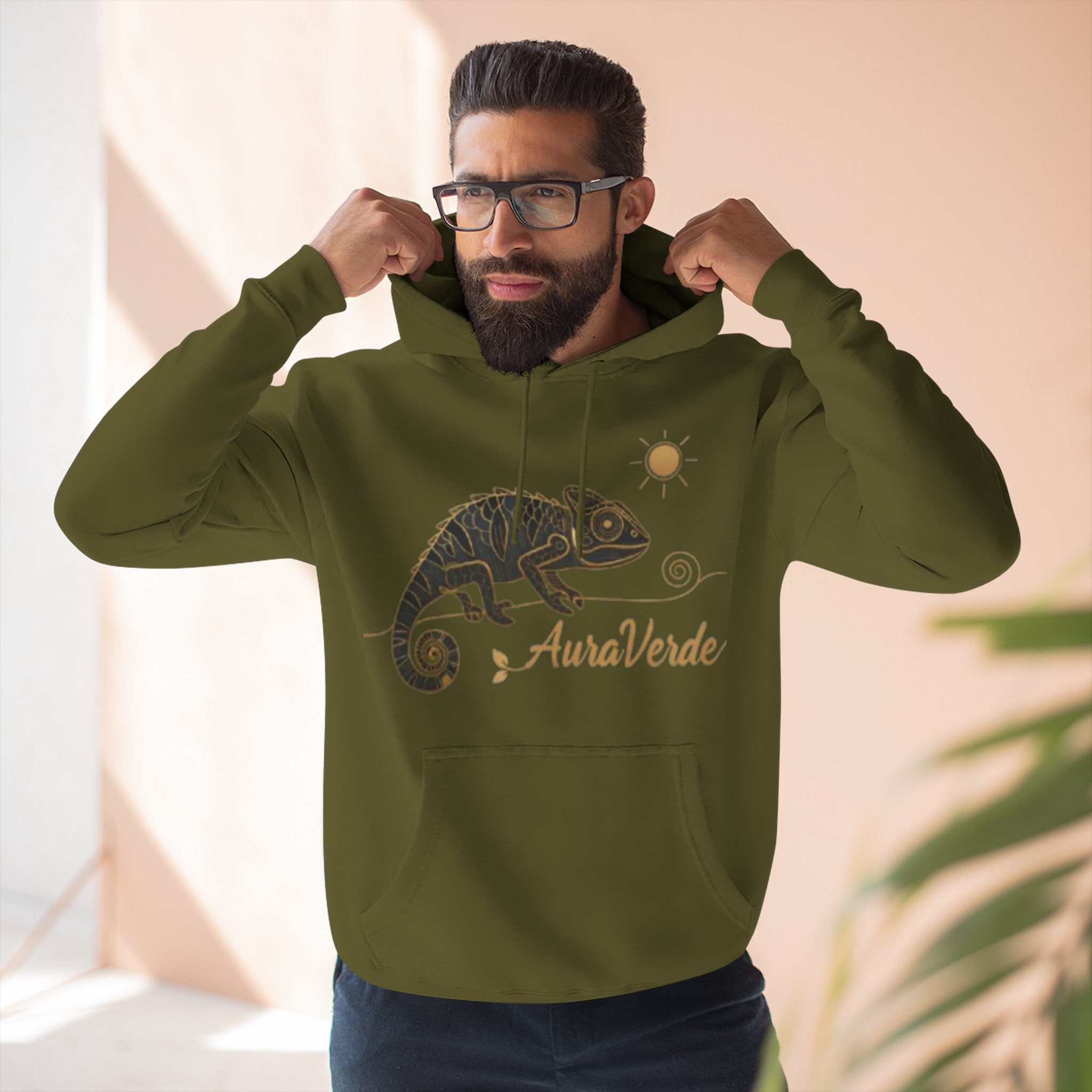 AuraVerde Chameleon Fleece Hoodie | Coastal Nature Unisex Sweatshirt