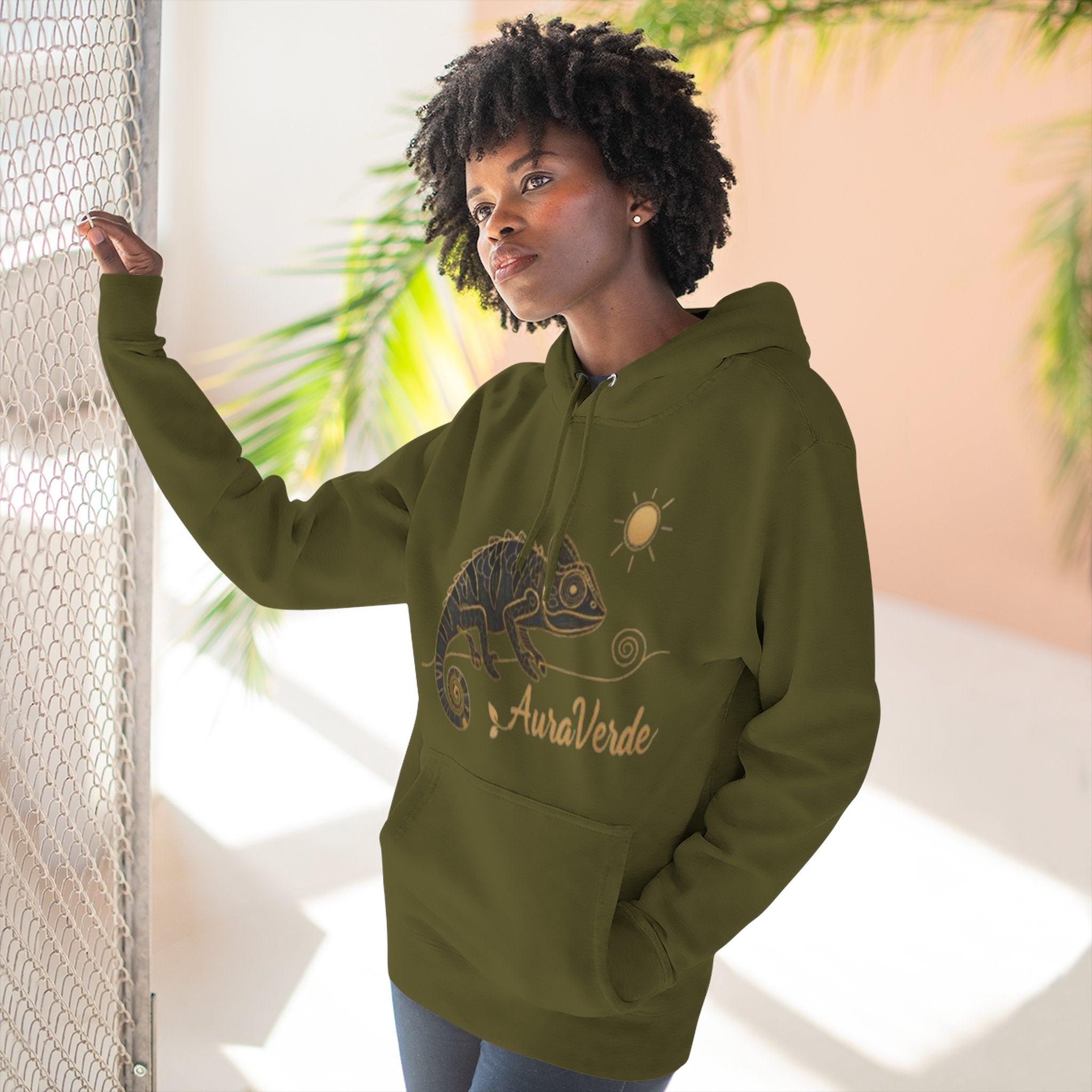AuraVerde Chameleon Fleece Hoodie | Coastal Nature Unisex Sweatshirt