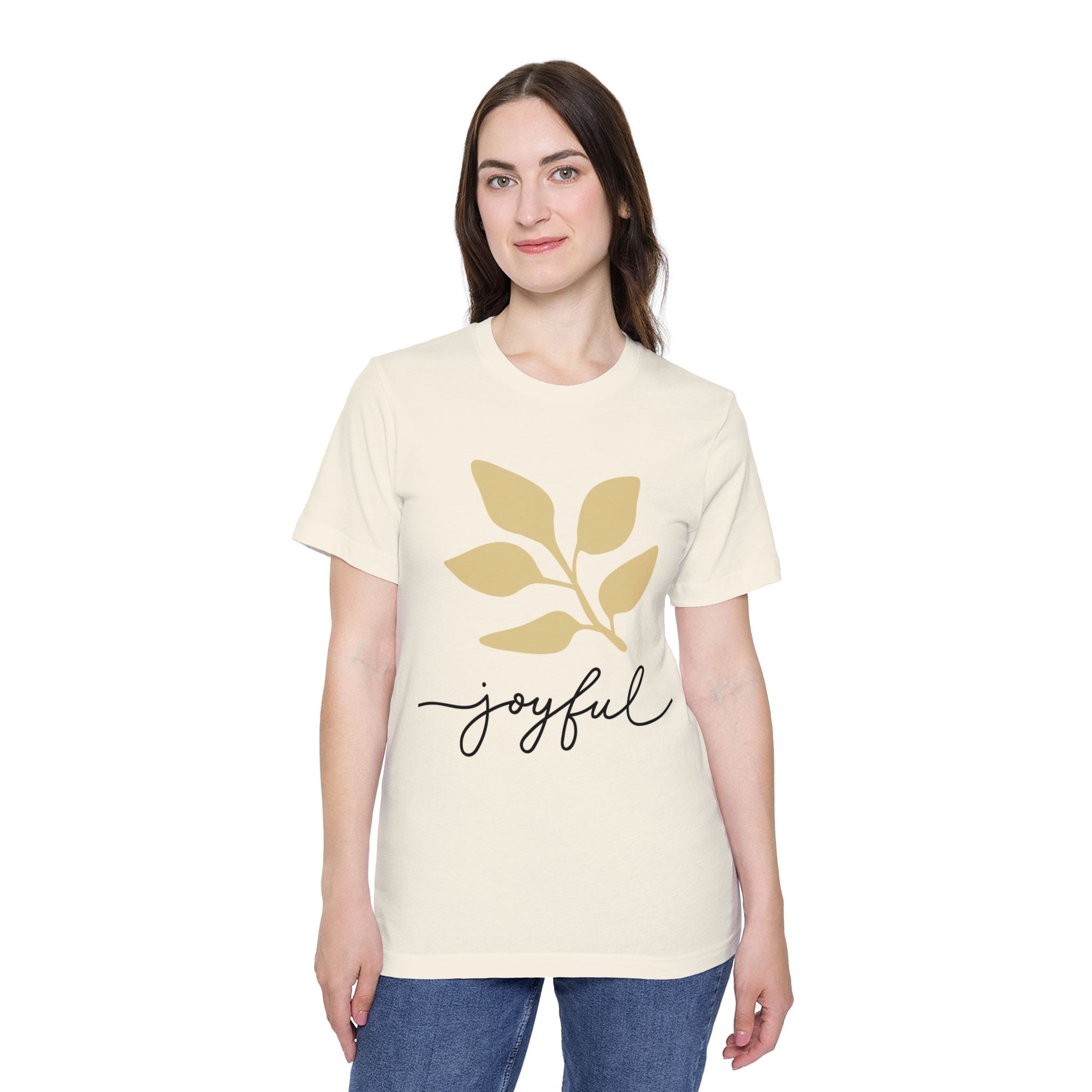 AuraVerde Joyful Leaf Script Tee | Whimsical Nature Graphic Shirt