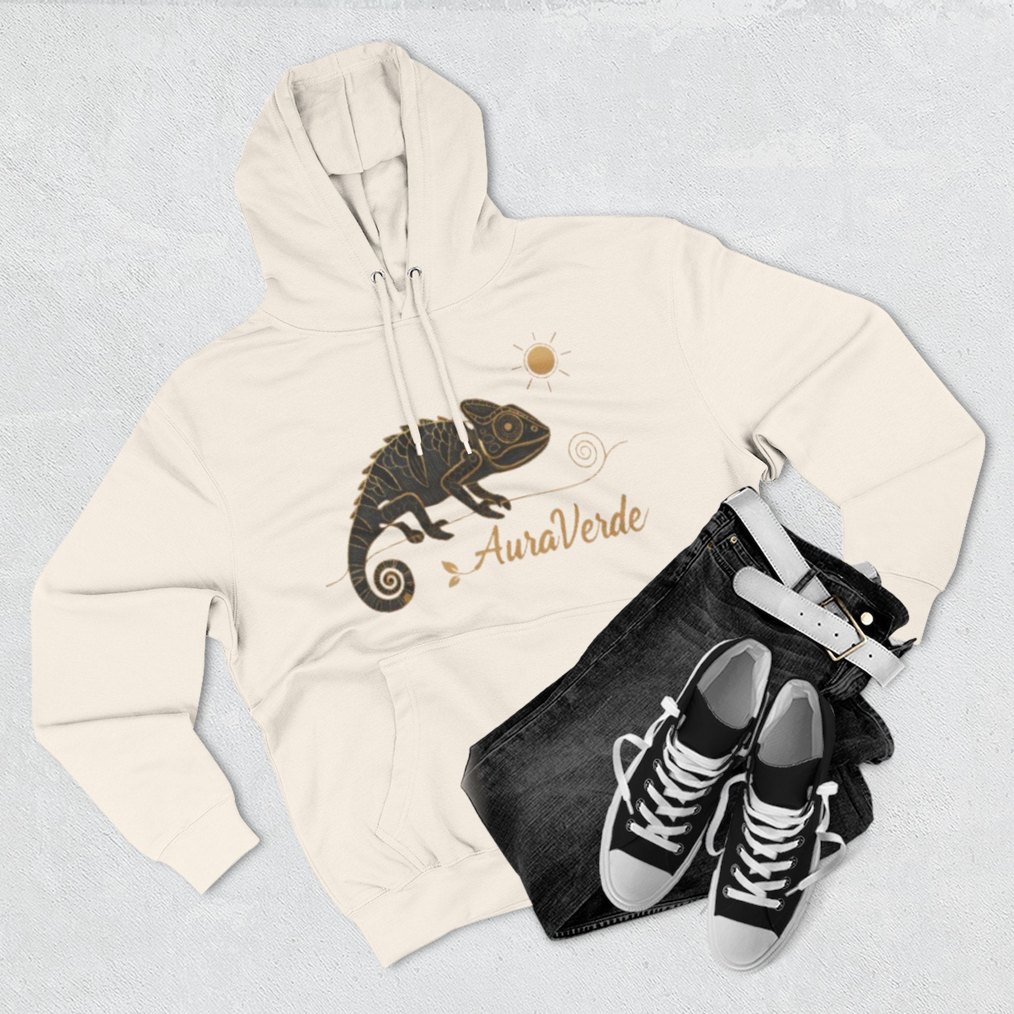 AuraVerde Chameleon Fleece Hoodie | Coastal Nature Unisex Sweatshirt
