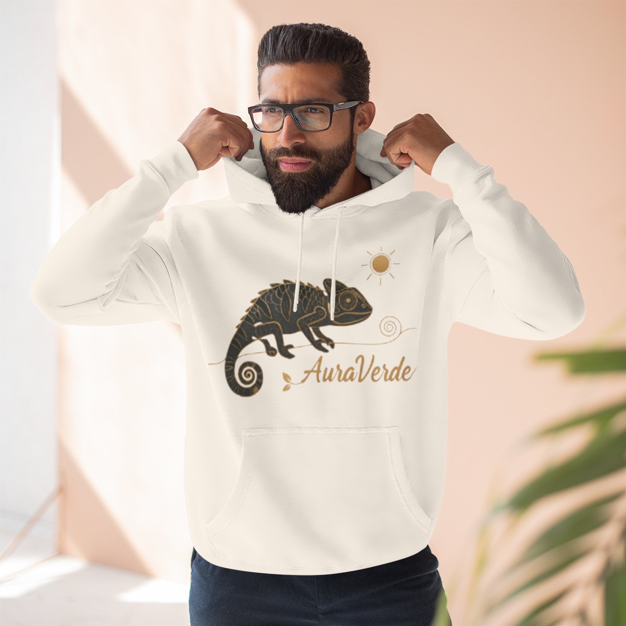 AuraVerde Chameleon Fleece Hoodie | Coastal Nature Unisex Sweatshirt