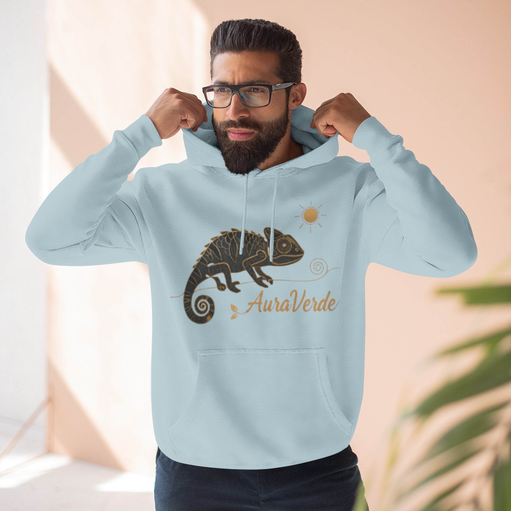 AuraVerde Chameleon Fleece Hoodie | Coastal Nature Unisex Sweatshirt