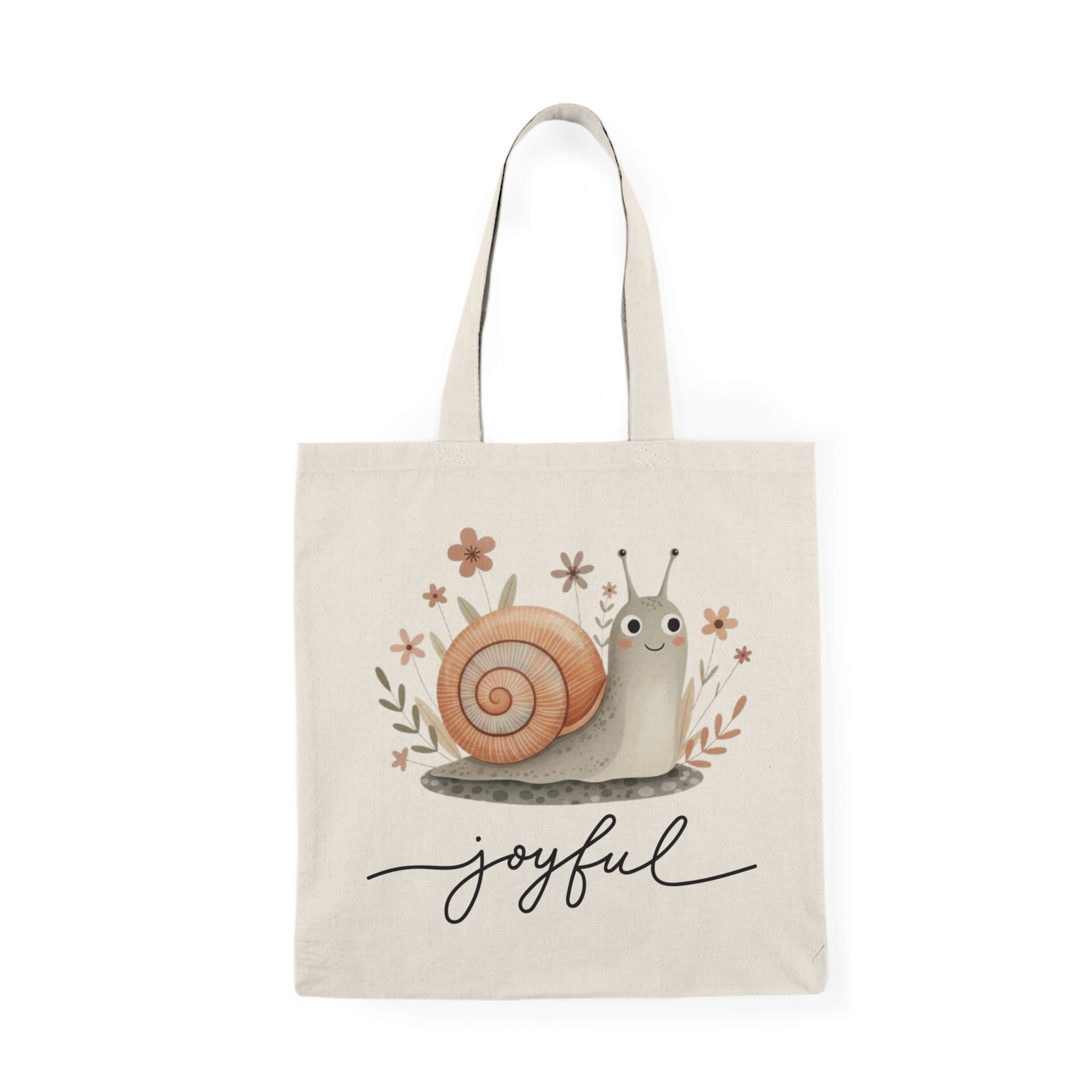 AuraVerde Joyful Snail Canvas Tote Bag | Whimsical Art Eco Bag