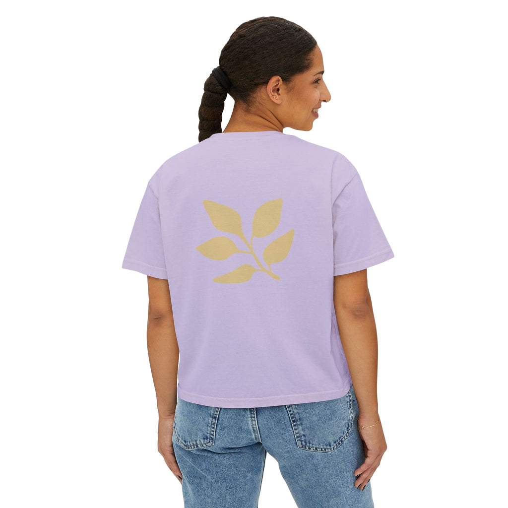 AuraVerde Joyful Leaf Boxy Tee | Oversized Botanical Art Shirt
