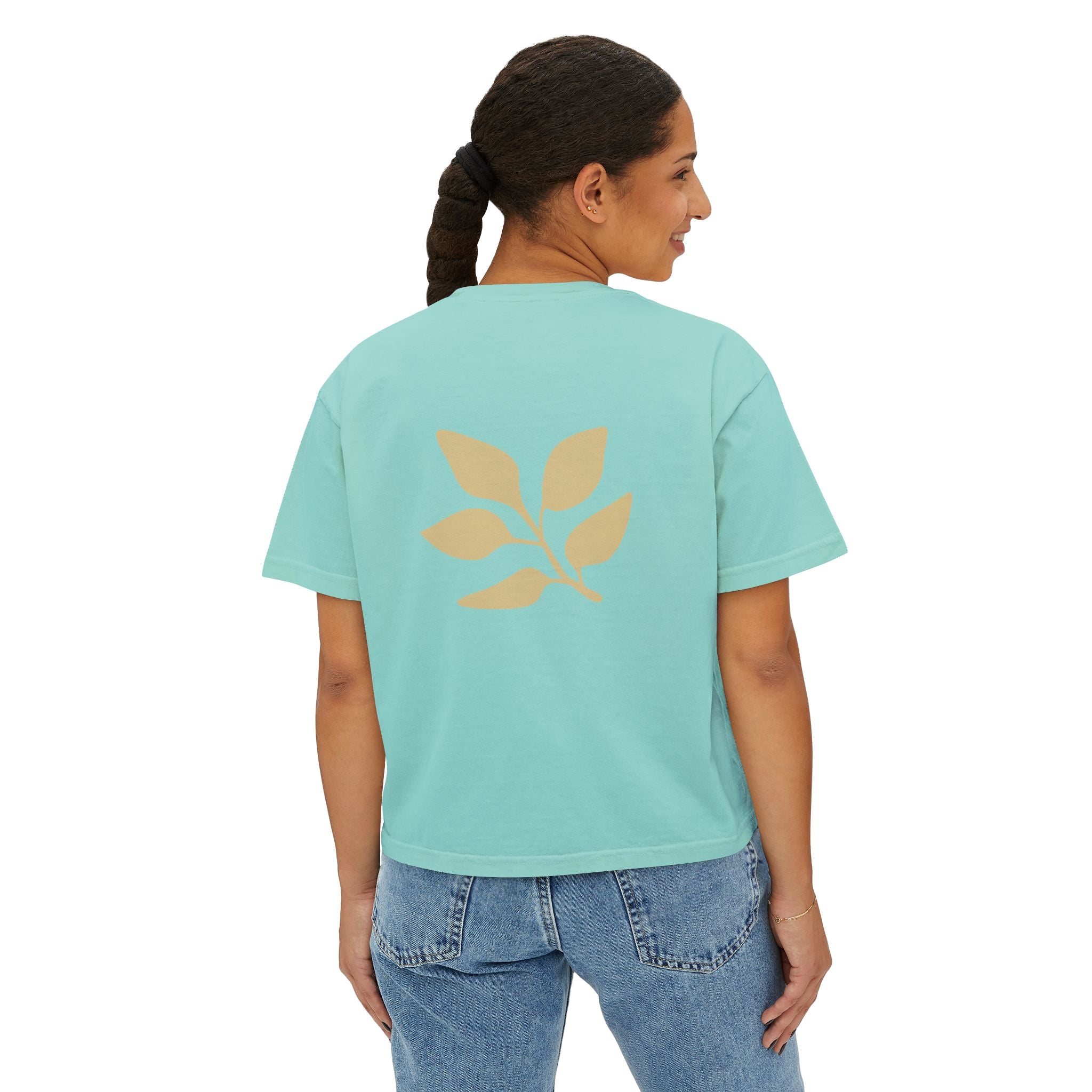 AuraVerde Joyful Leaf Boxy Tee | Oversized Botanical Art Shirt