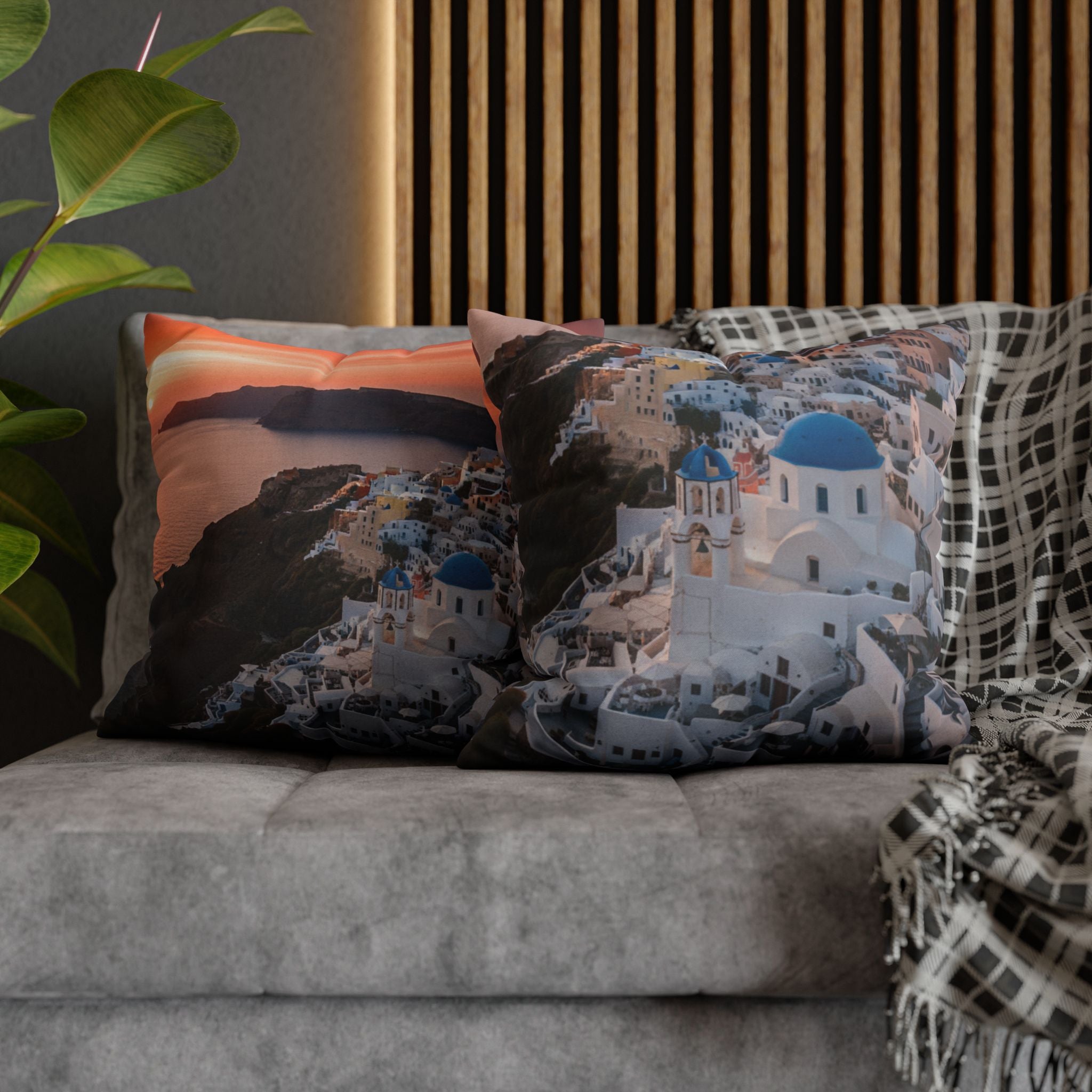 AuraVerde | Santorini Sunset — Decorative Throw Pillow