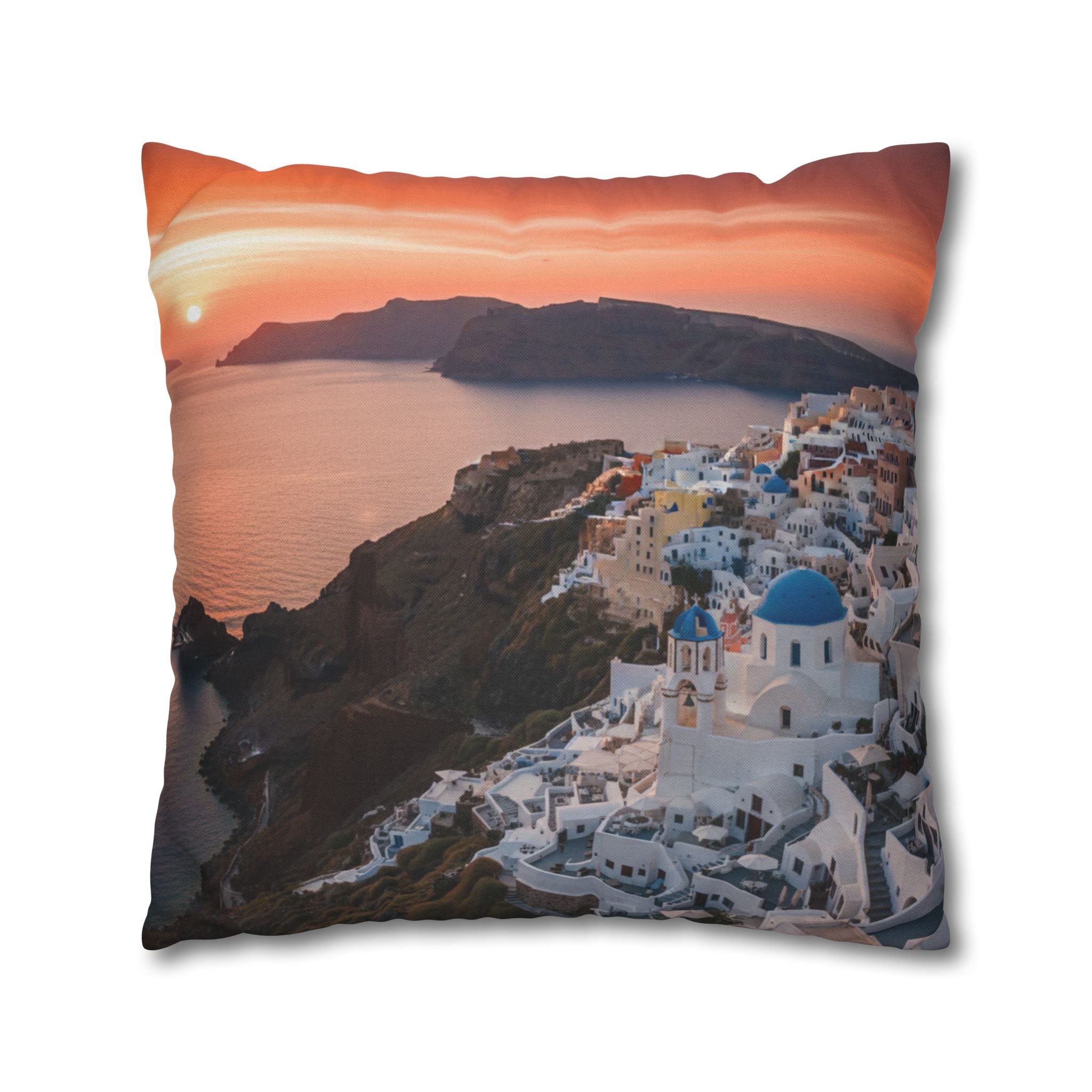 AuraVerde | Santorini Sunset — Decorative Throw Pillow