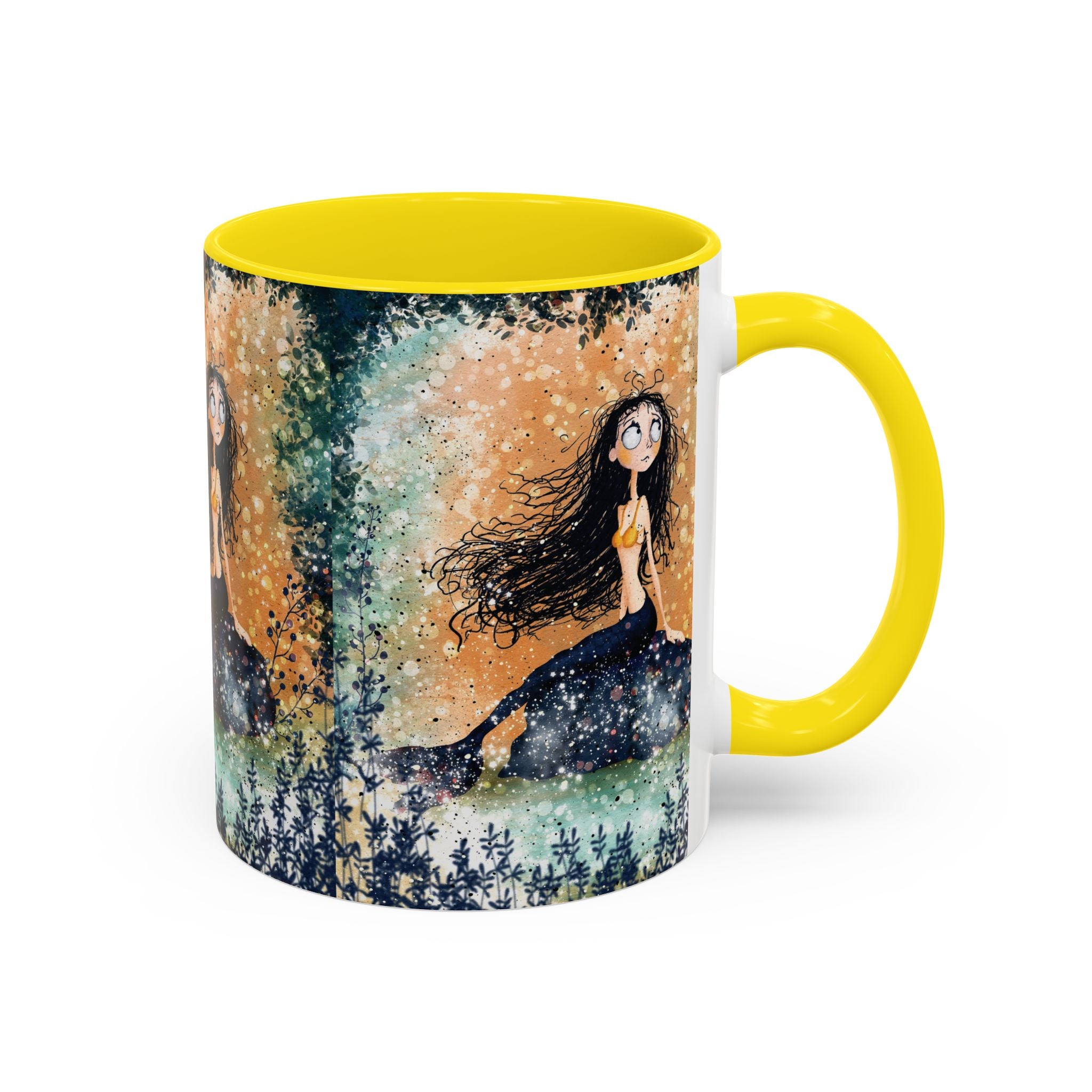 Mermaid Nightscape Accent Coffee Mug — Whimsical Ocean Fantasy Art (11/15 oz)