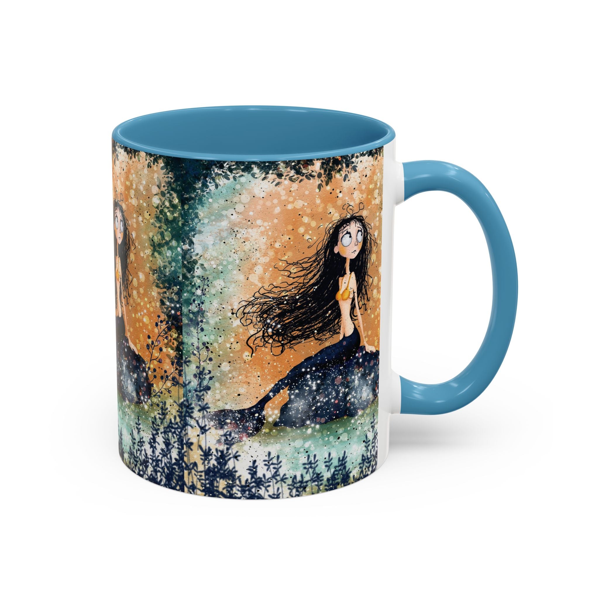 Mermaid Nightscape Accent Coffee Mug — Whimsical Ocean Fantasy Art (11/15 oz)