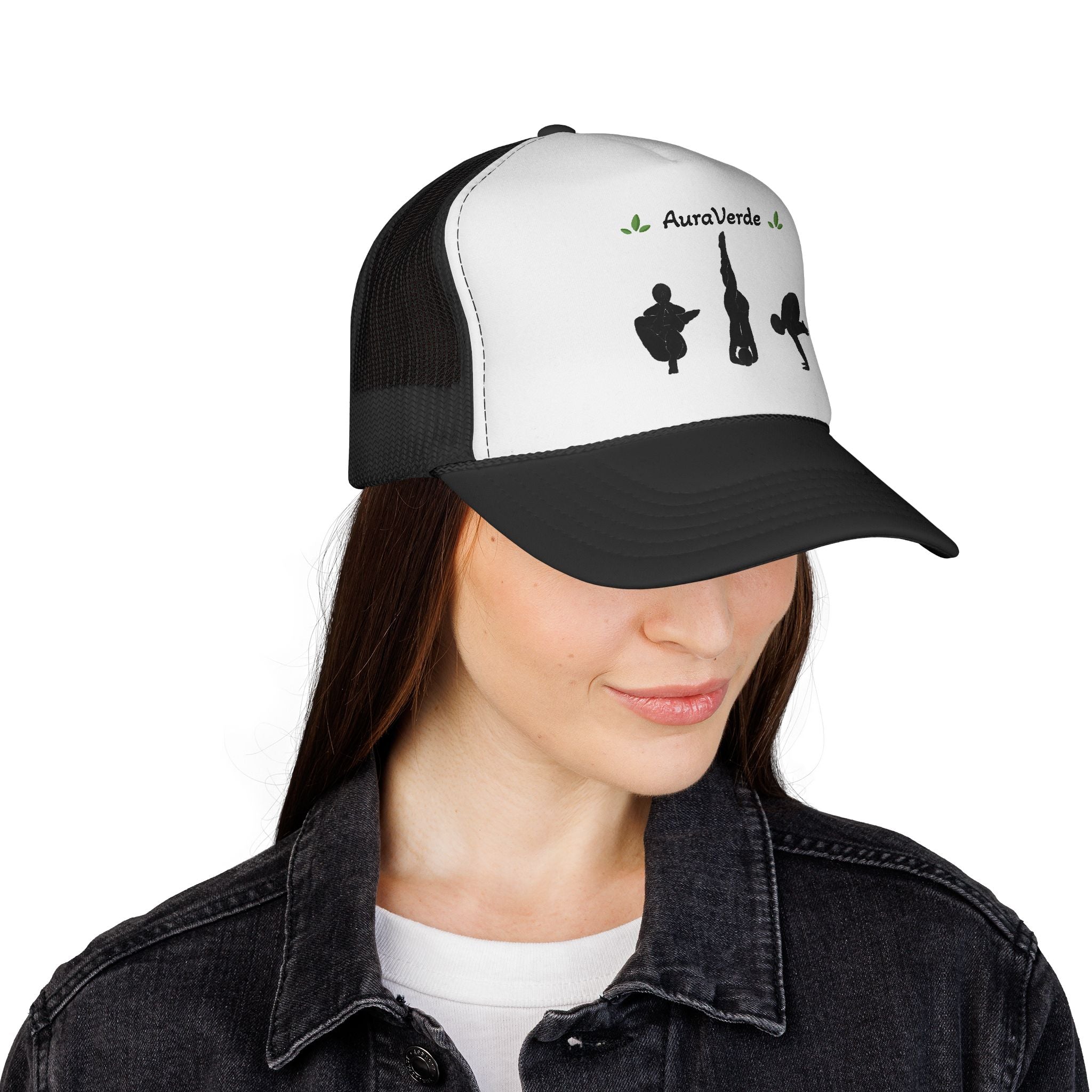 AuraVerde Yoga Trucker Hat | Silhouette Poses Mesh Cap