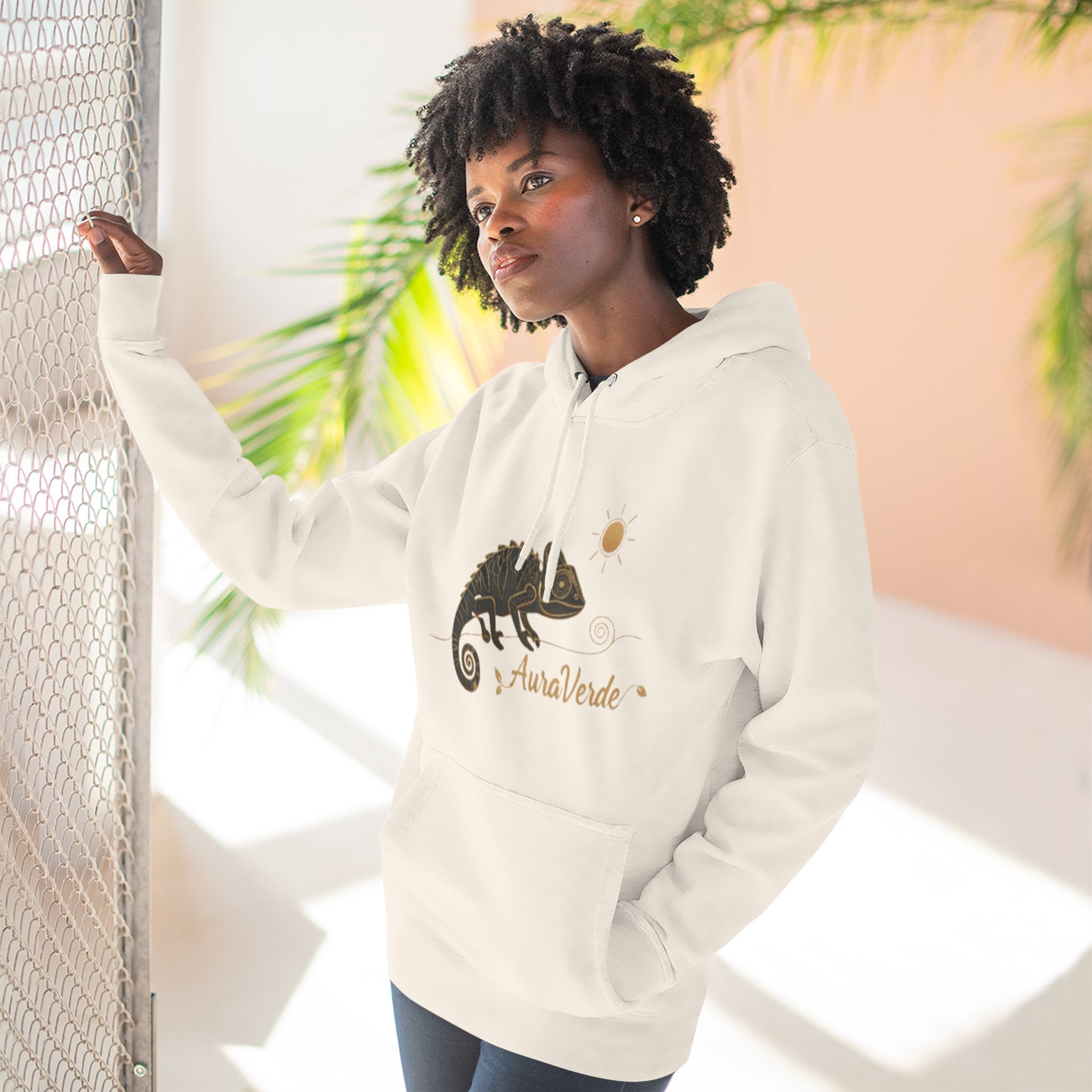 AuraVerde Chameleon Fleece Hoodie | Coastal Nature Unisex Sweatshirt