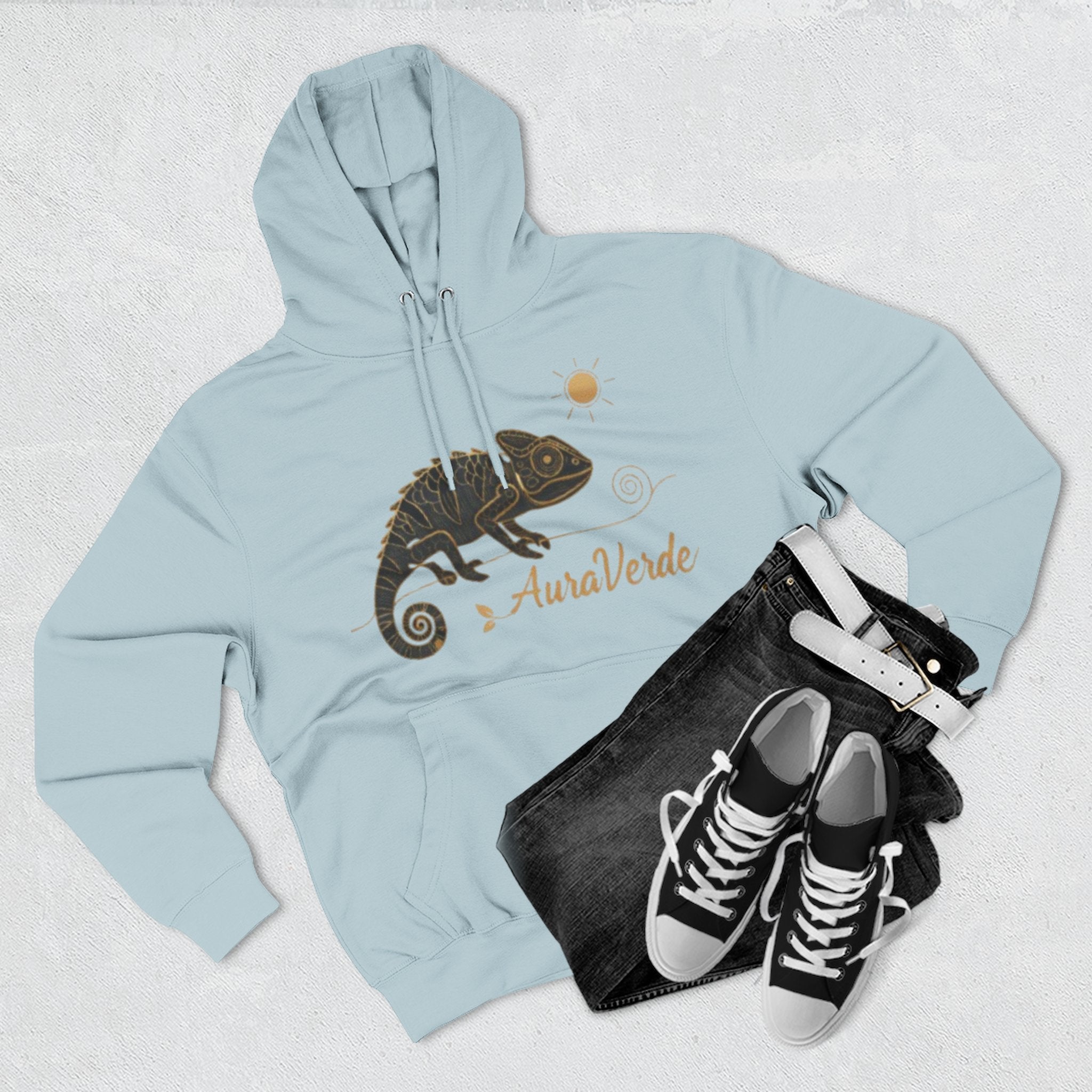 AuraVerde Chameleon Fleece Hoodie | Coastal Nature Unisex Sweatshirt