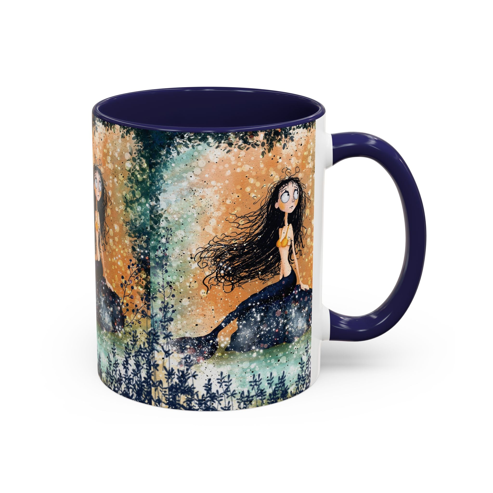 Mermaid Nightscape Accent Coffee Mug — Whimsical Ocean Fantasy Art (11/15 oz)