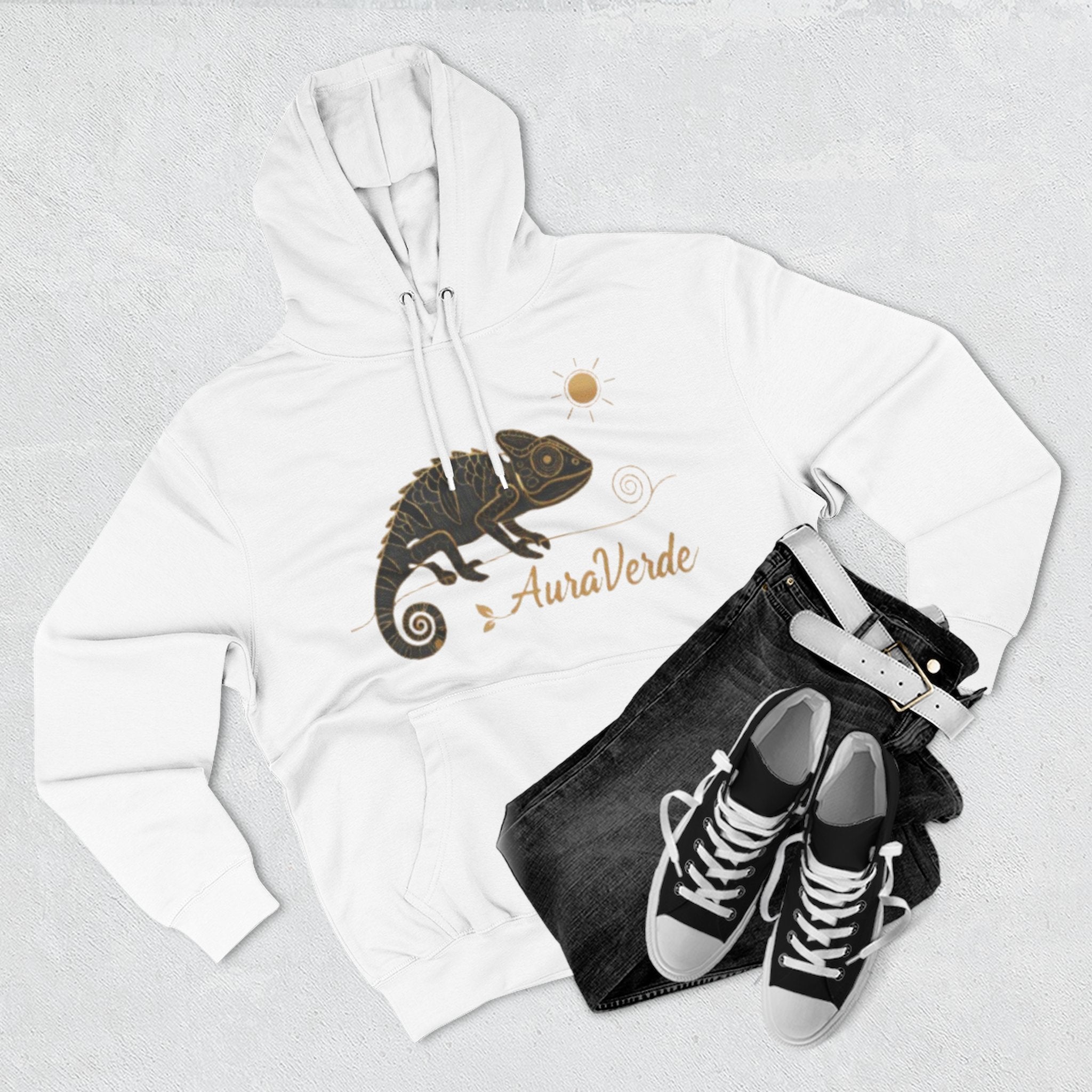 AuraVerde Chameleon Fleece Hoodie | Coastal Nature Unisex Sweatshirt