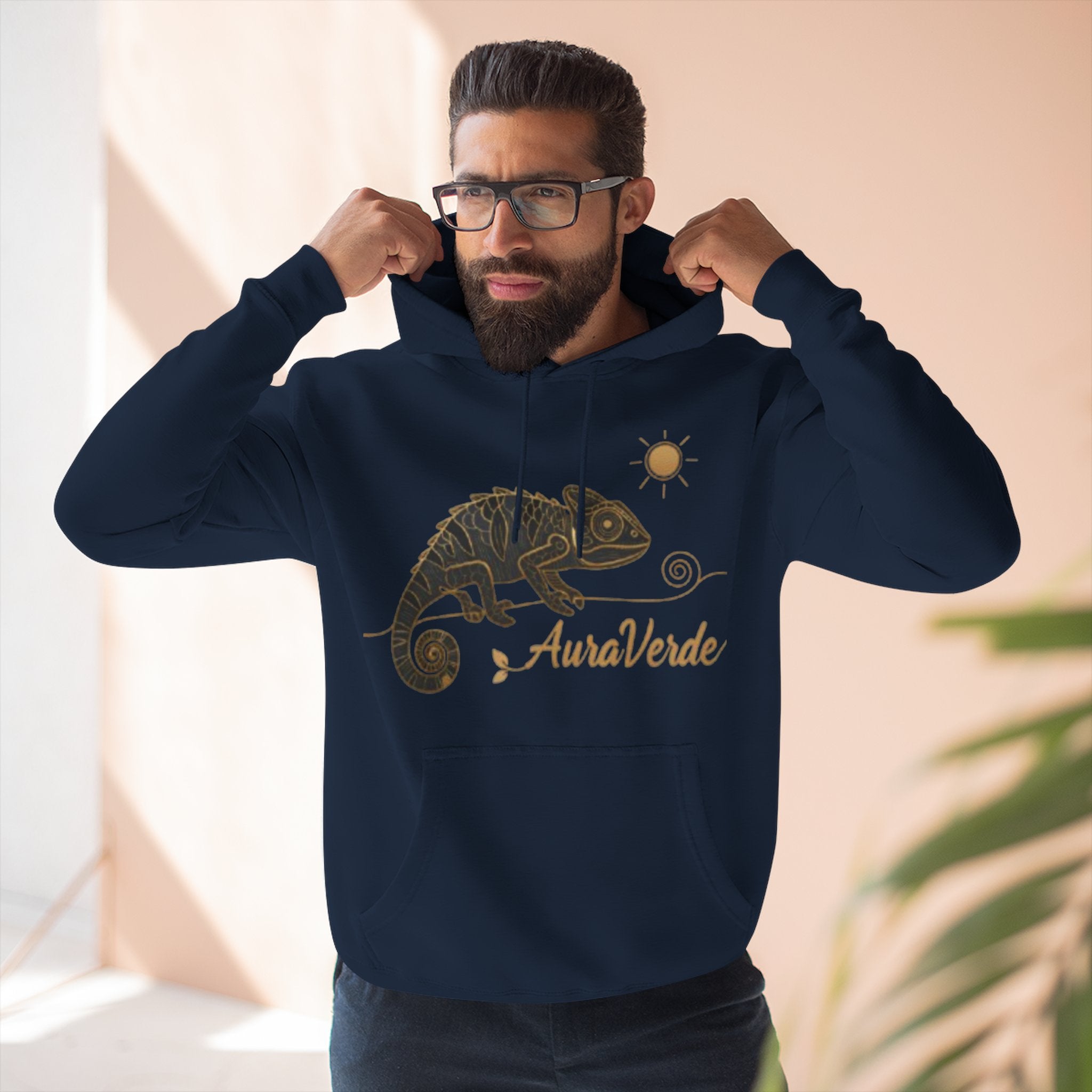 AuraVerde Chameleon Fleece Hoodie | Coastal Nature Unisex Sweatshirt