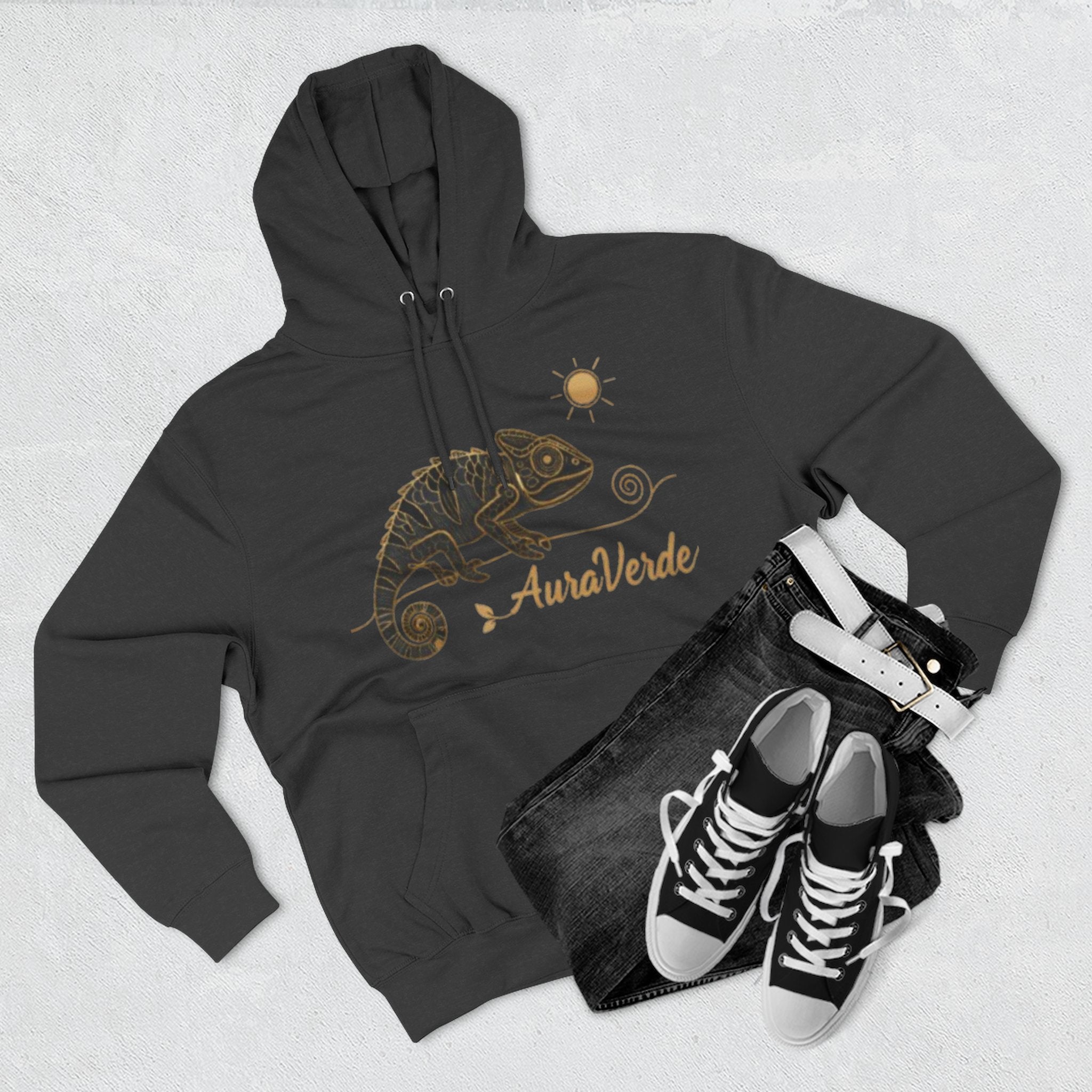 AuraVerde Chameleon Fleece Hoodie | Coastal Nature Unisex Sweatshirt