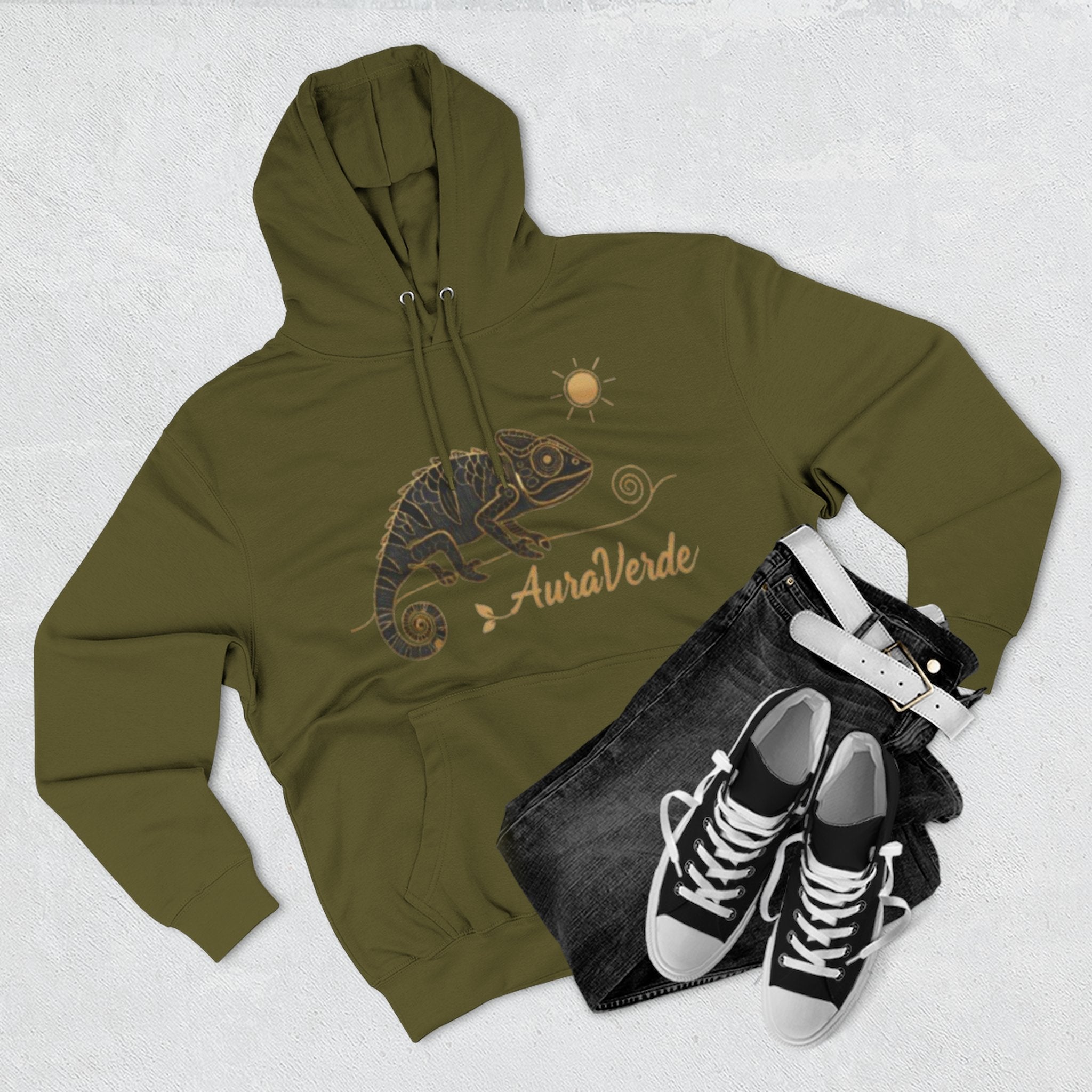 AuraVerde Chameleon Fleece Hoodie | Coastal Nature Unisex Sweatshirt