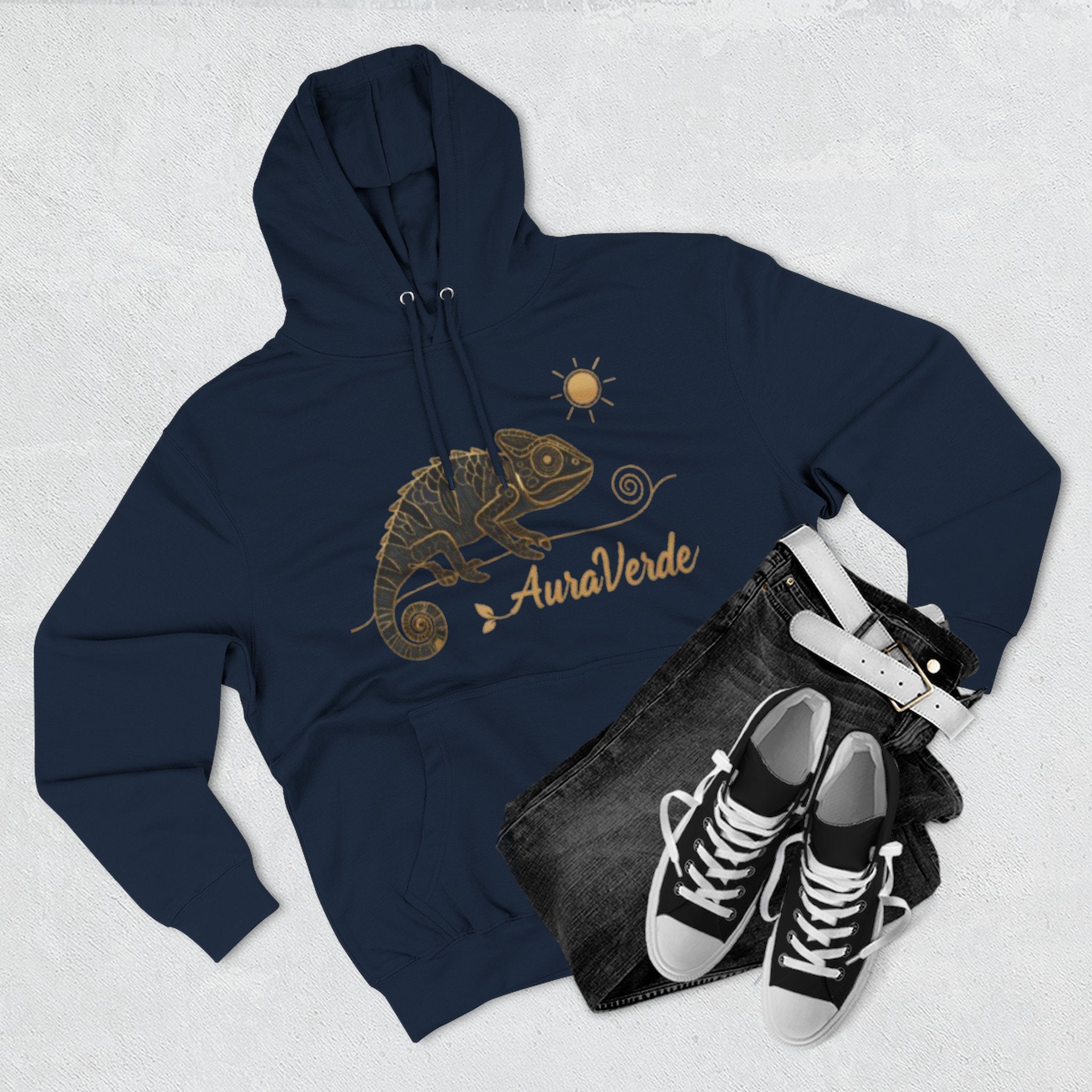 AuraVerde Chameleon Fleece Hoodie | Coastal Nature Unisex Sweatshirt