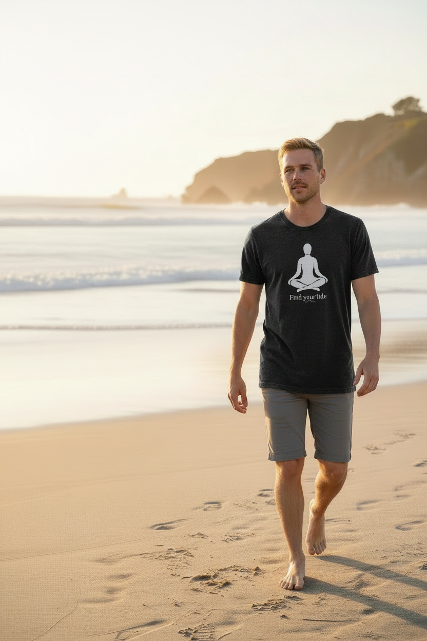 AuraVerde Yoga Meditation Tee | "Find Your Tide" Moisture-Wicking Shirt