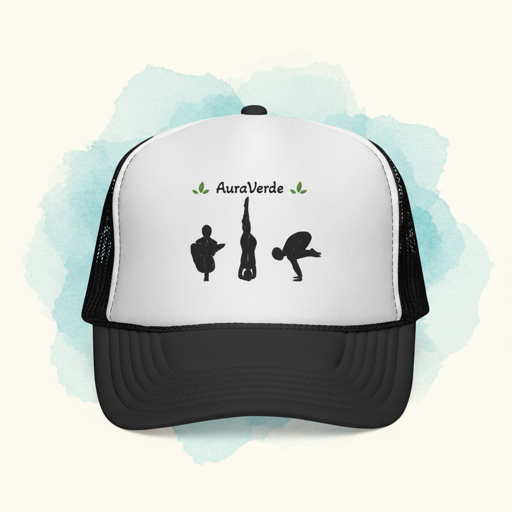 AuraVerde Yoga Trucker Hat | Silhouette Poses Mesh Cap
