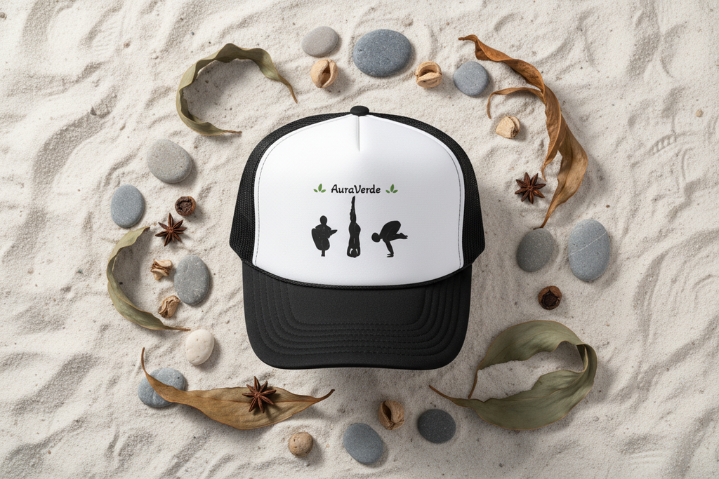 AuraVerde Yoga Trucker Hat | Silhouette Poses Mesh Cap