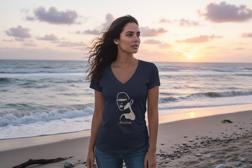 AuraVerde Visage Line Art V-Neck Tee