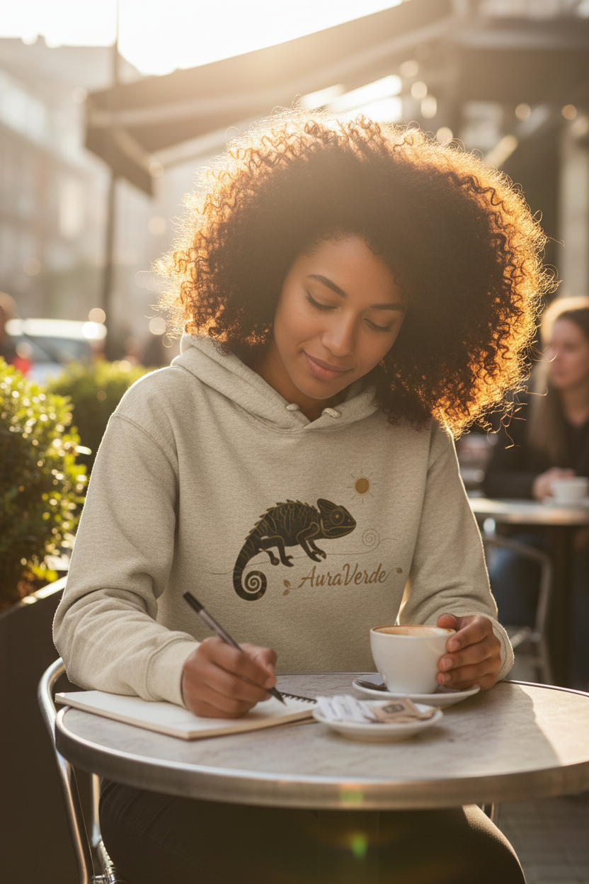 AuraVerde Chameleon Fleece Hoodie | Coastal Nature Unisex Sweatshirt