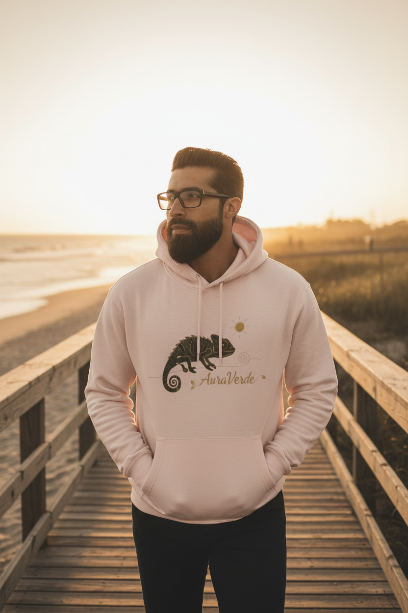 AuraVerde Chameleon Fleece Hoodie | Coastal Nature Unisex Sweatshirt