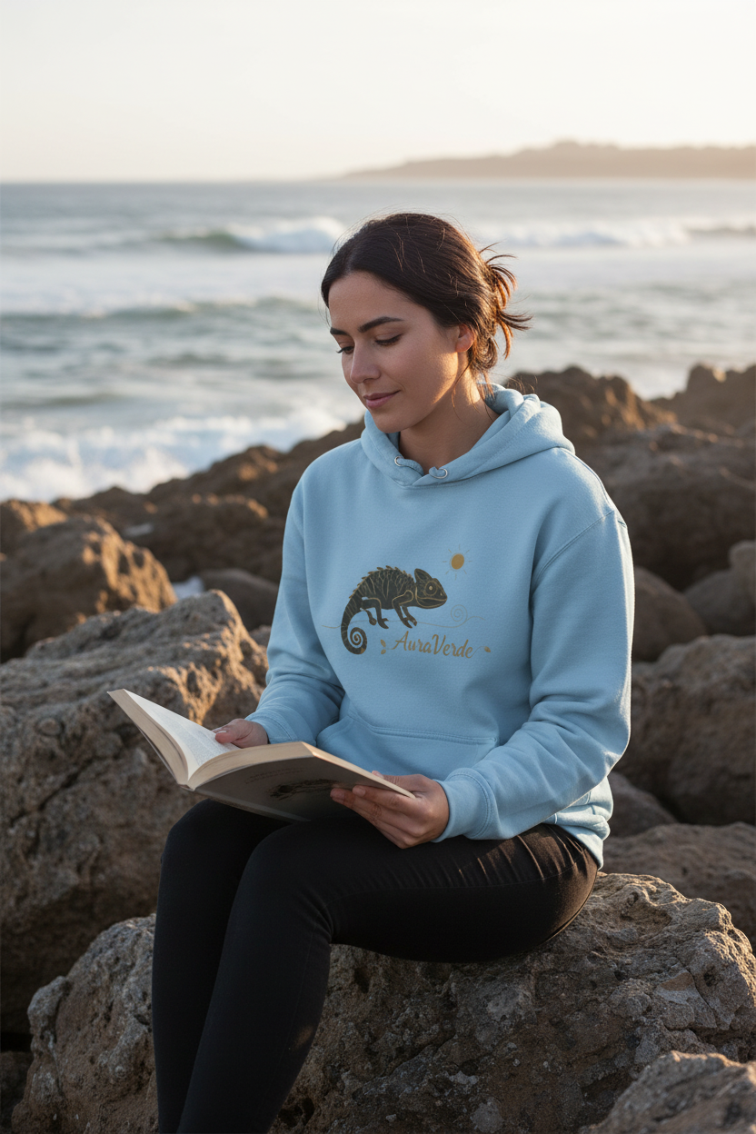 AuraVerde Chameleon Fleece Hoodie | Coastal Nature Unisex Sweatshirt