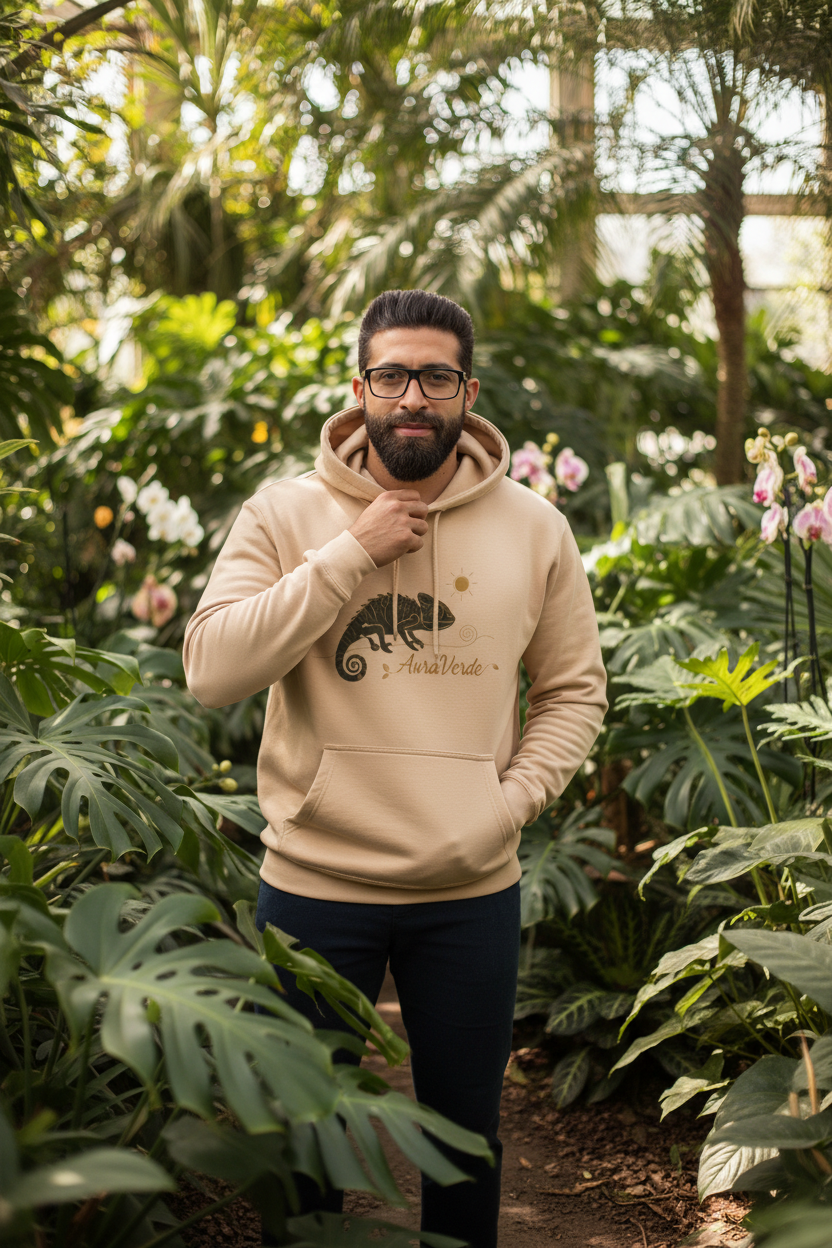 AuraVerde Chameleon Fleece Hoodie | Coastal Nature Unisex Sweatshirt