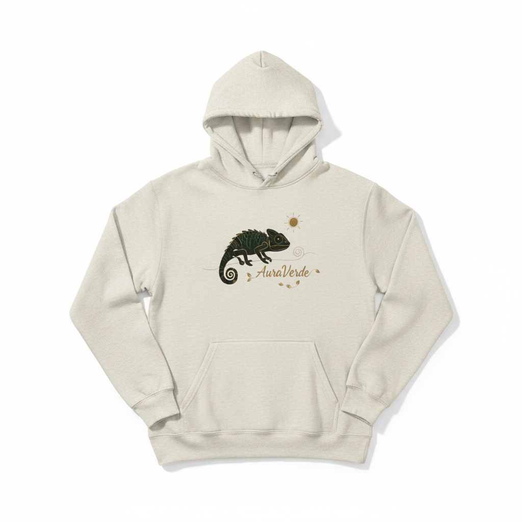 AuraVerde Chameleon Fleece Hoodie | Coastal Nature Unisex Sweatshirt