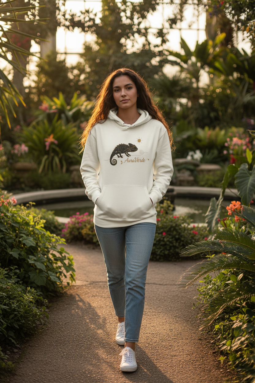 AuraVerde Chameleon Fleece Hoodie | Coastal Nature Unisex Sweatshirt
