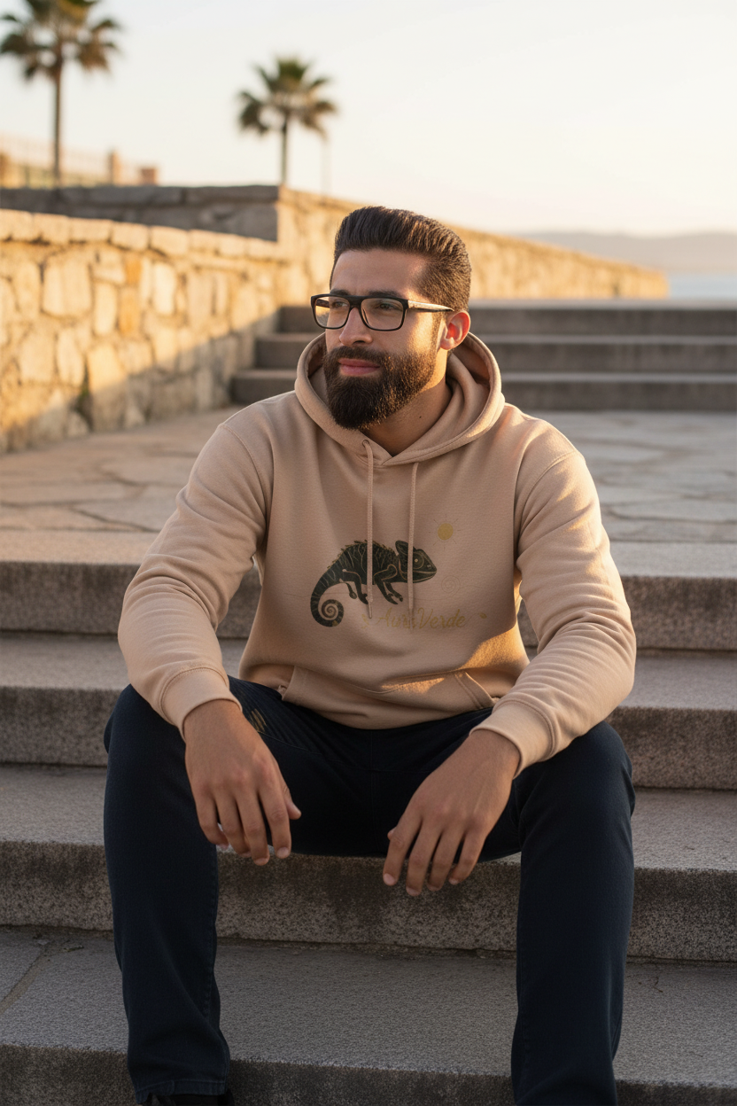 AuraVerde Chameleon Fleece Hoodie | Coastal Nature Unisex Sweatshirt