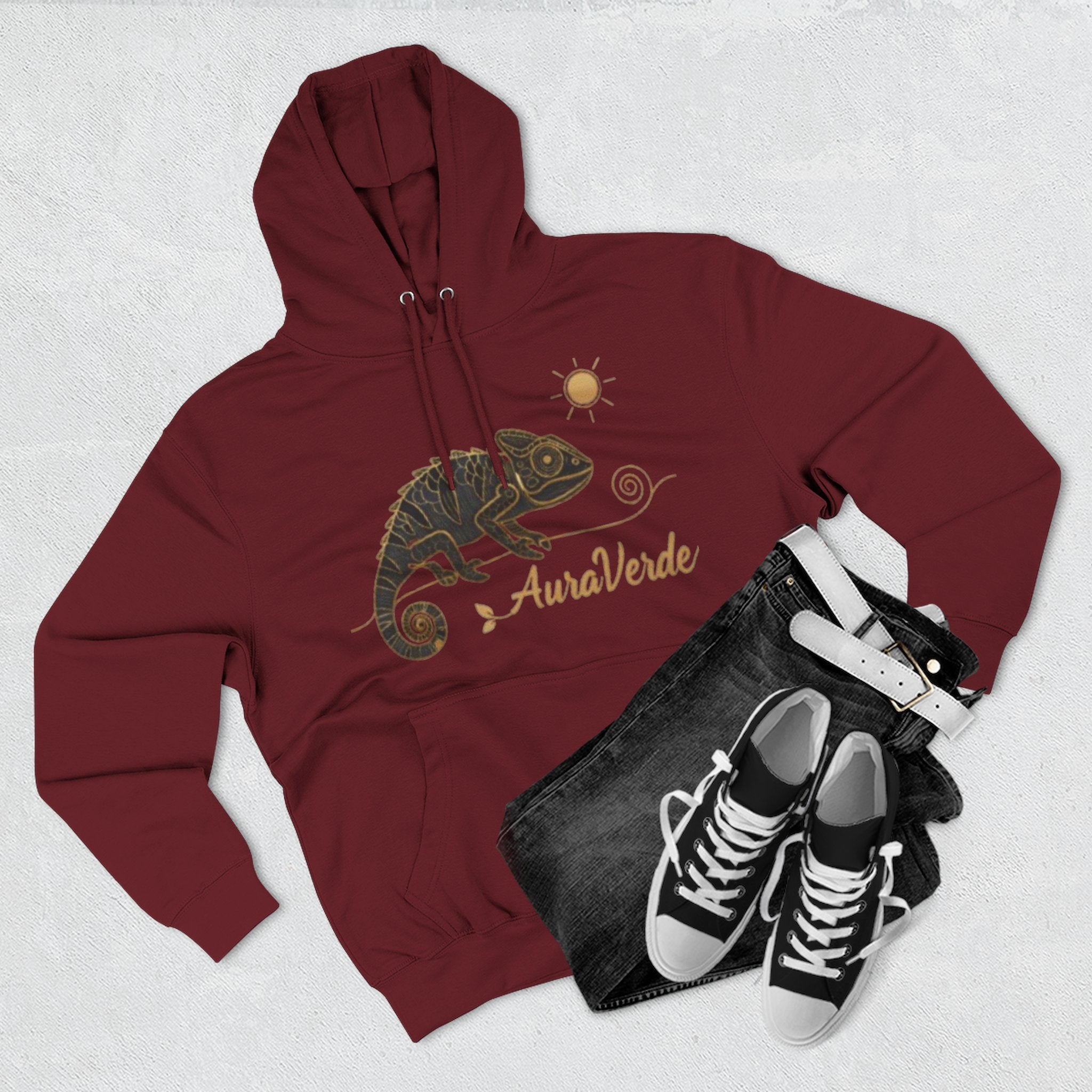 AuraVerde Chameleon Fleece Hoodie | Coastal Nature Unisex Sweatshirt
