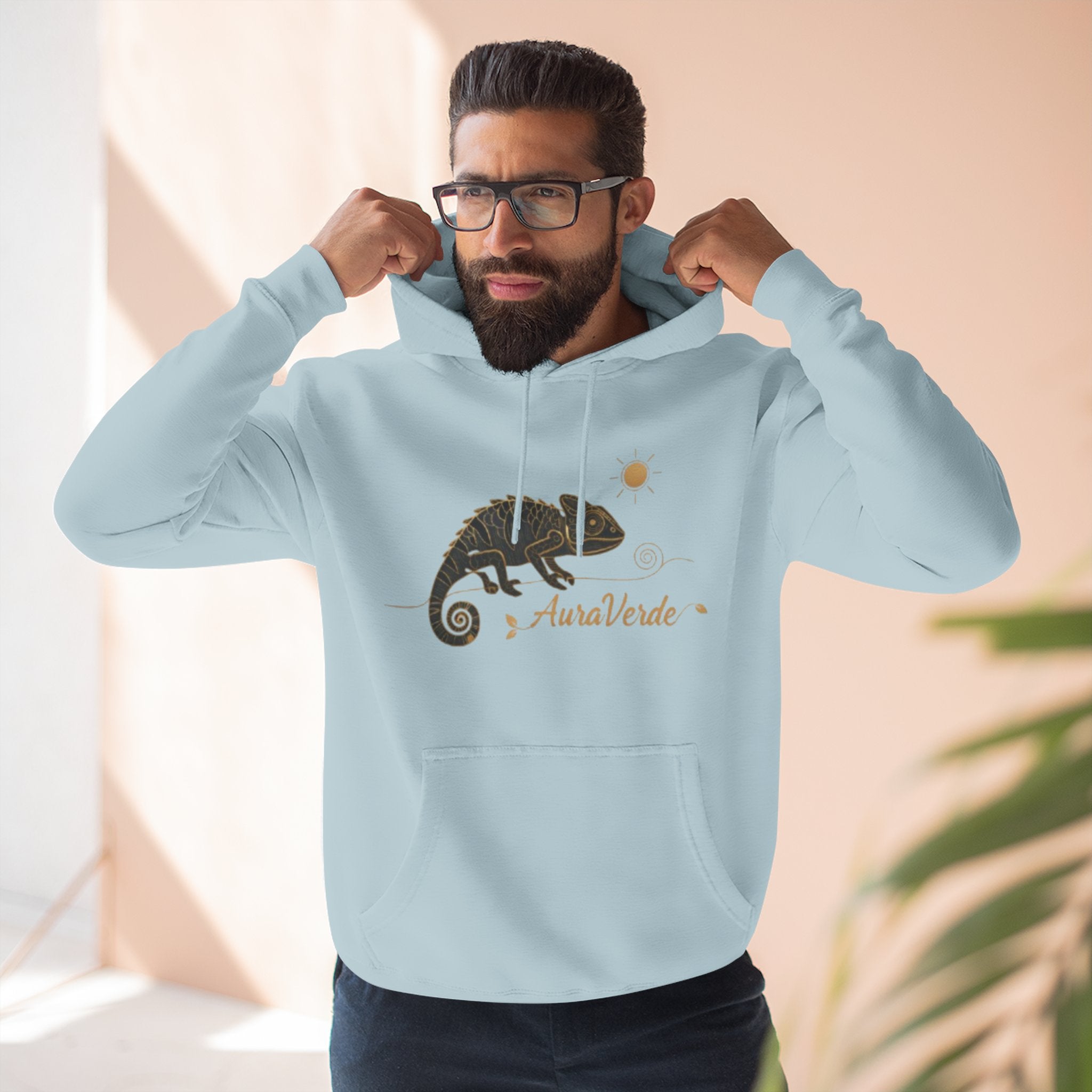 AuraVerde Chameleon Fleece Hoodie | Coastal Nature Unisex Sweatshirt