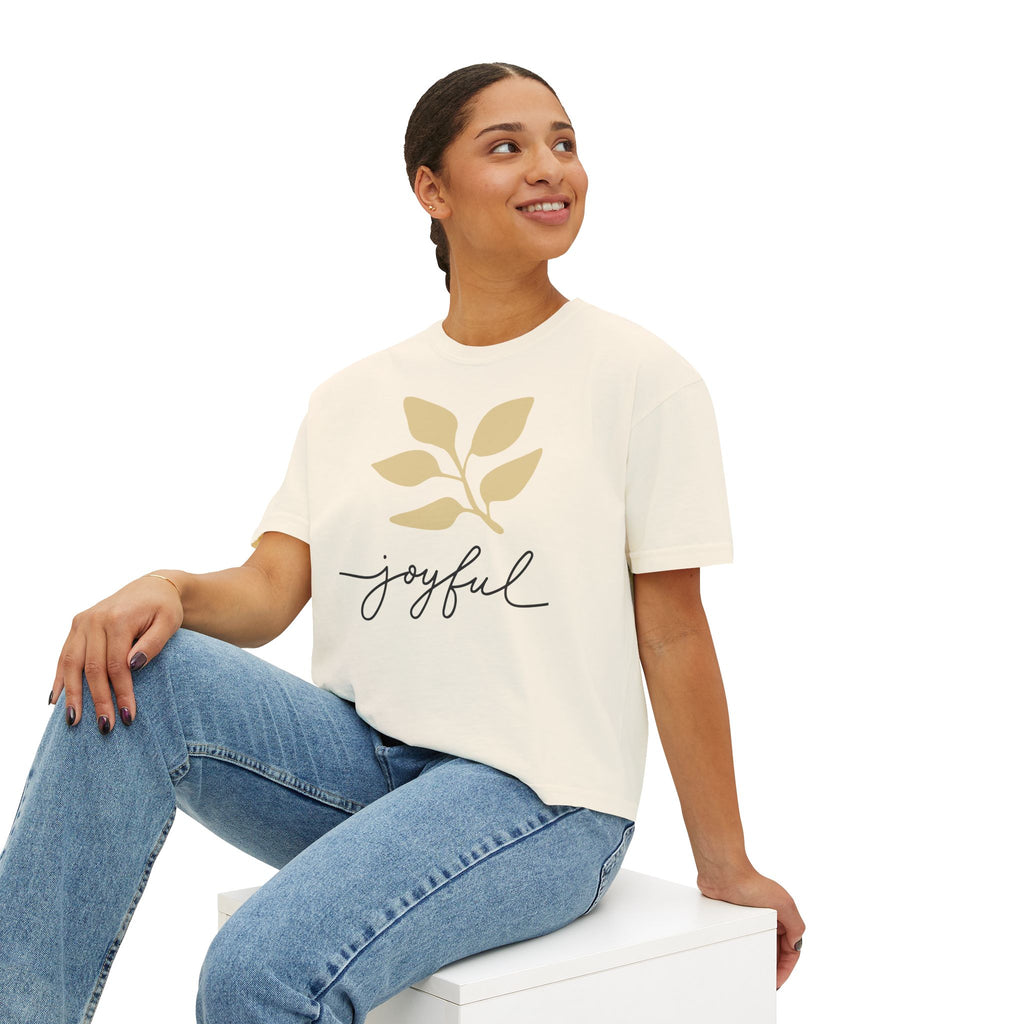 AuraVerde Joyful Leaf Boxy Tee | Oversized Botanical Art Shirt