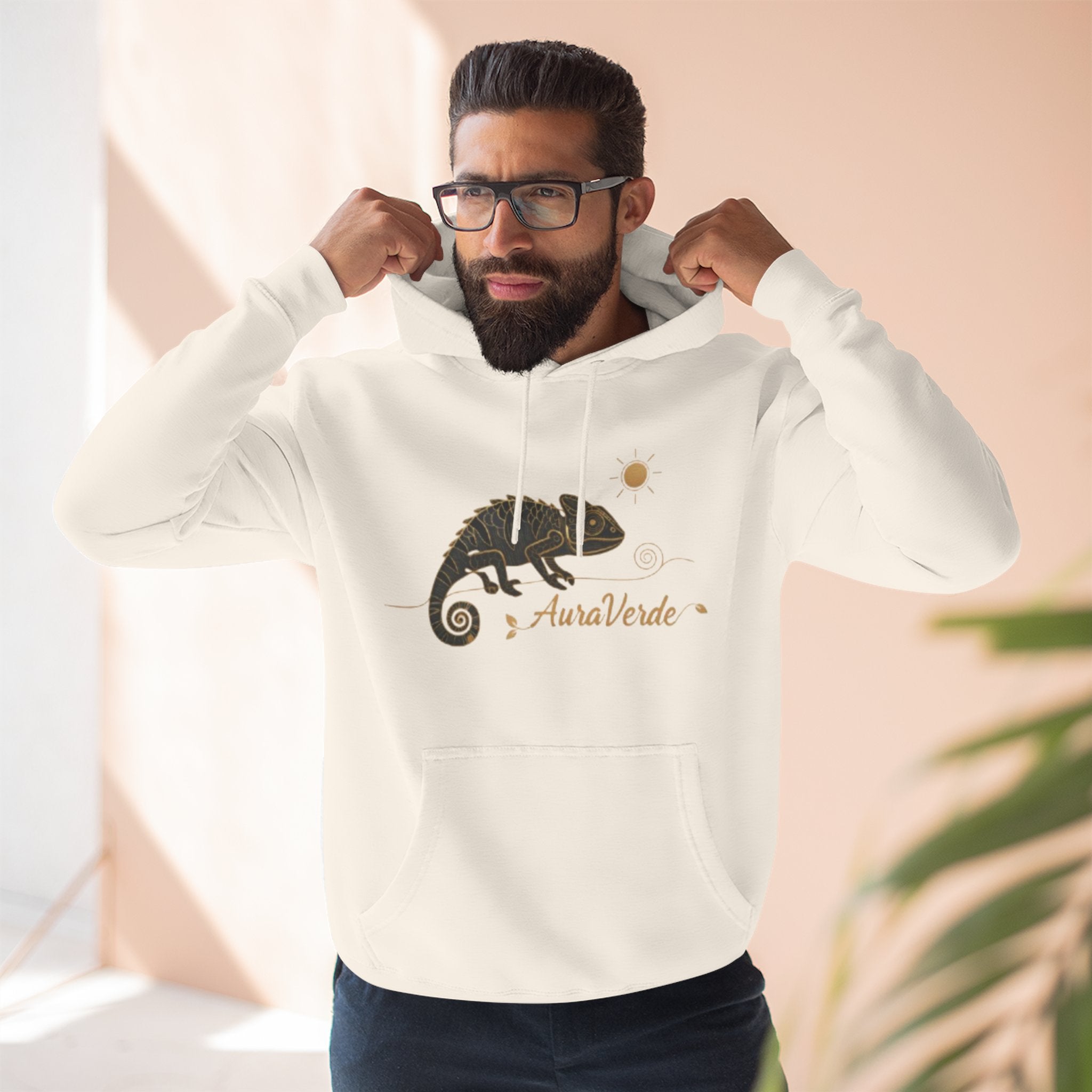 AuraVerde Chameleon Fleece Hoodie | Coastal Nature Unisex Sweatshirt