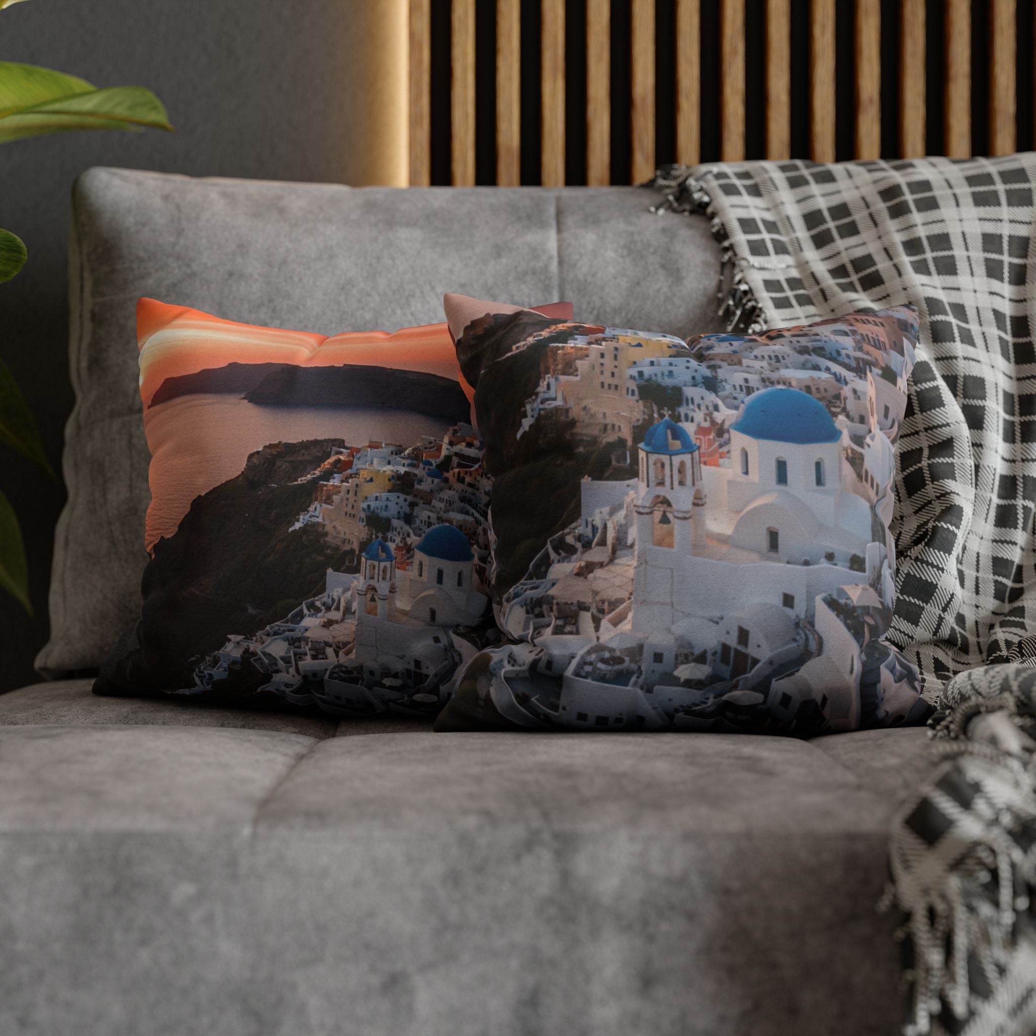 AuraVerde | Santorini Sunset — Decorative Throw Pillow