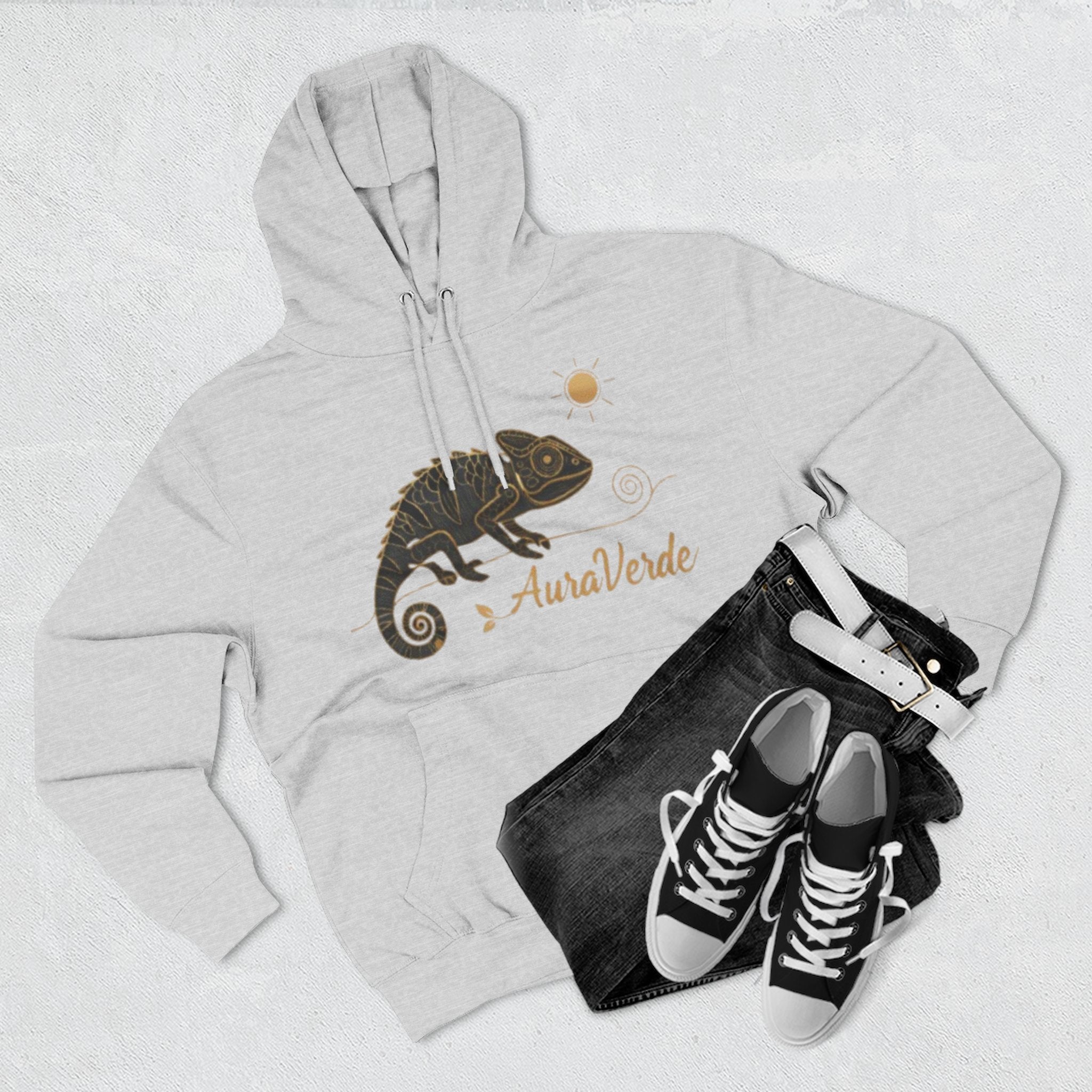 AuraVerde Chameleon Fleece Hoodie | Coastal Nature Unisex Sweatshirt