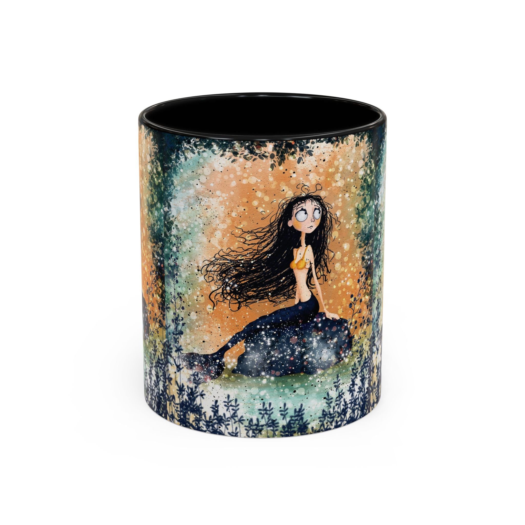 Mermaid Nightscape Accent Coffee Mug — Whimsical Ocean Fantasy Art (11/15 oz)
