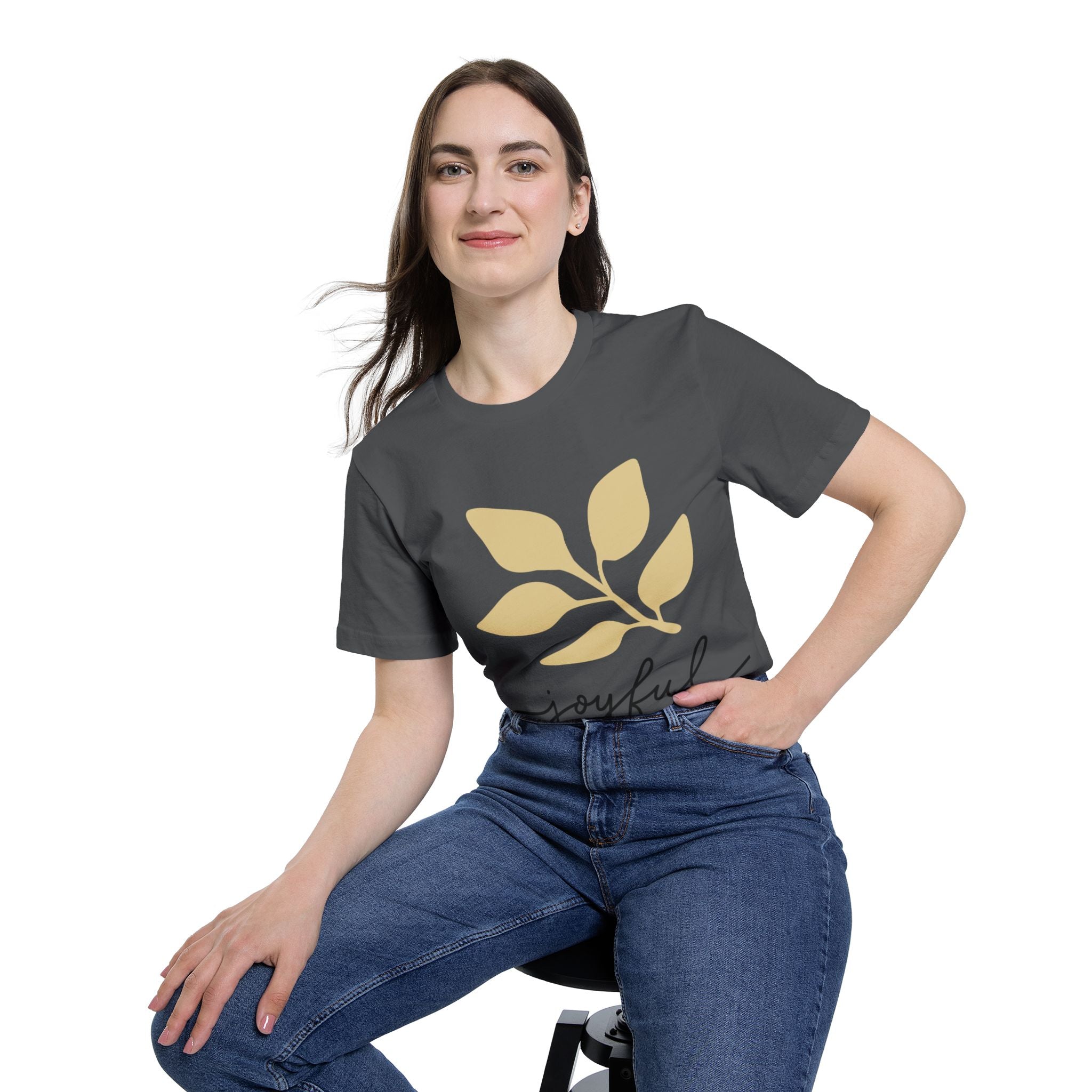 AuraVerde Joyful Leaf Script Tee | Whimsical Nature Graphic Shirt